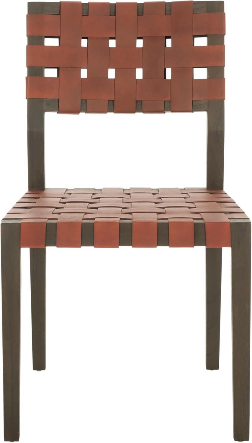 image:imageSAFAVIEH Couture Collection Bette Woven Leather Dining Chair Set of 2 Tan Leather Seat with Natural Solid Wood Frame Fully Assembled Modern Rustic Seating SFV1902DBrownWalnut