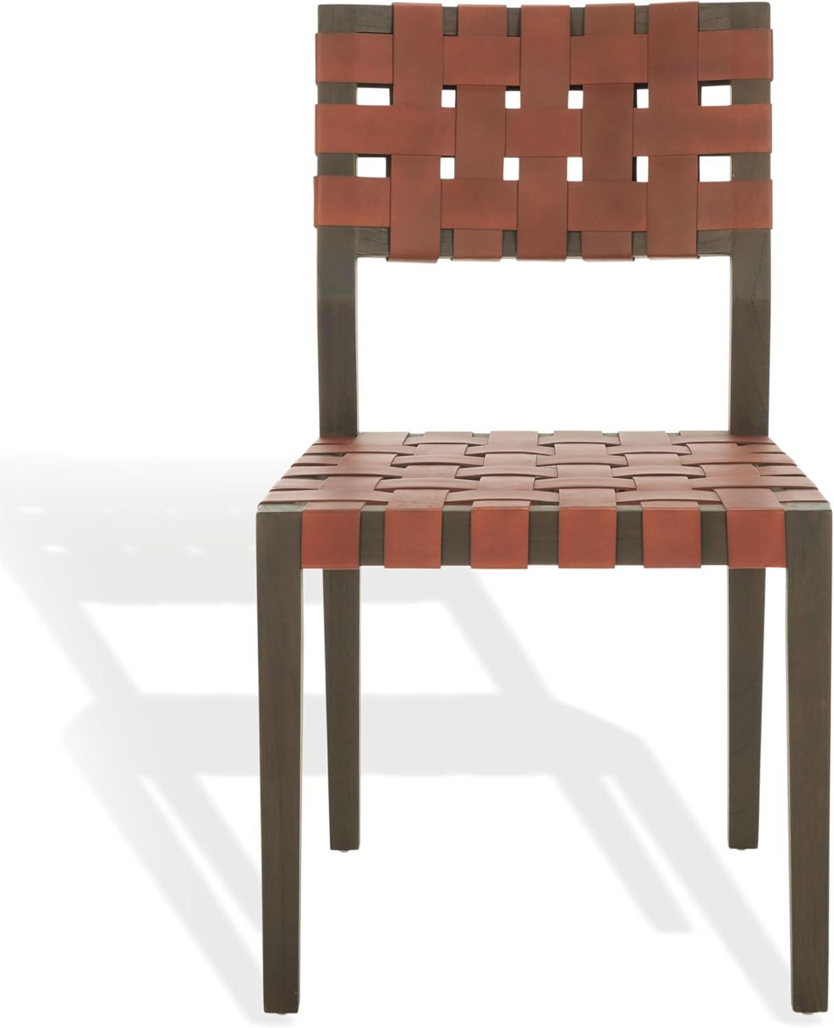 image:imageSAFAVIEH Couture Collection Bette Woven Leather Dining Chair Set of 2 Tan Leather Seat with Natural Solid Wood Frame Fully Assembled Modern Rustic Seating SFV1902DBrownWalnut
