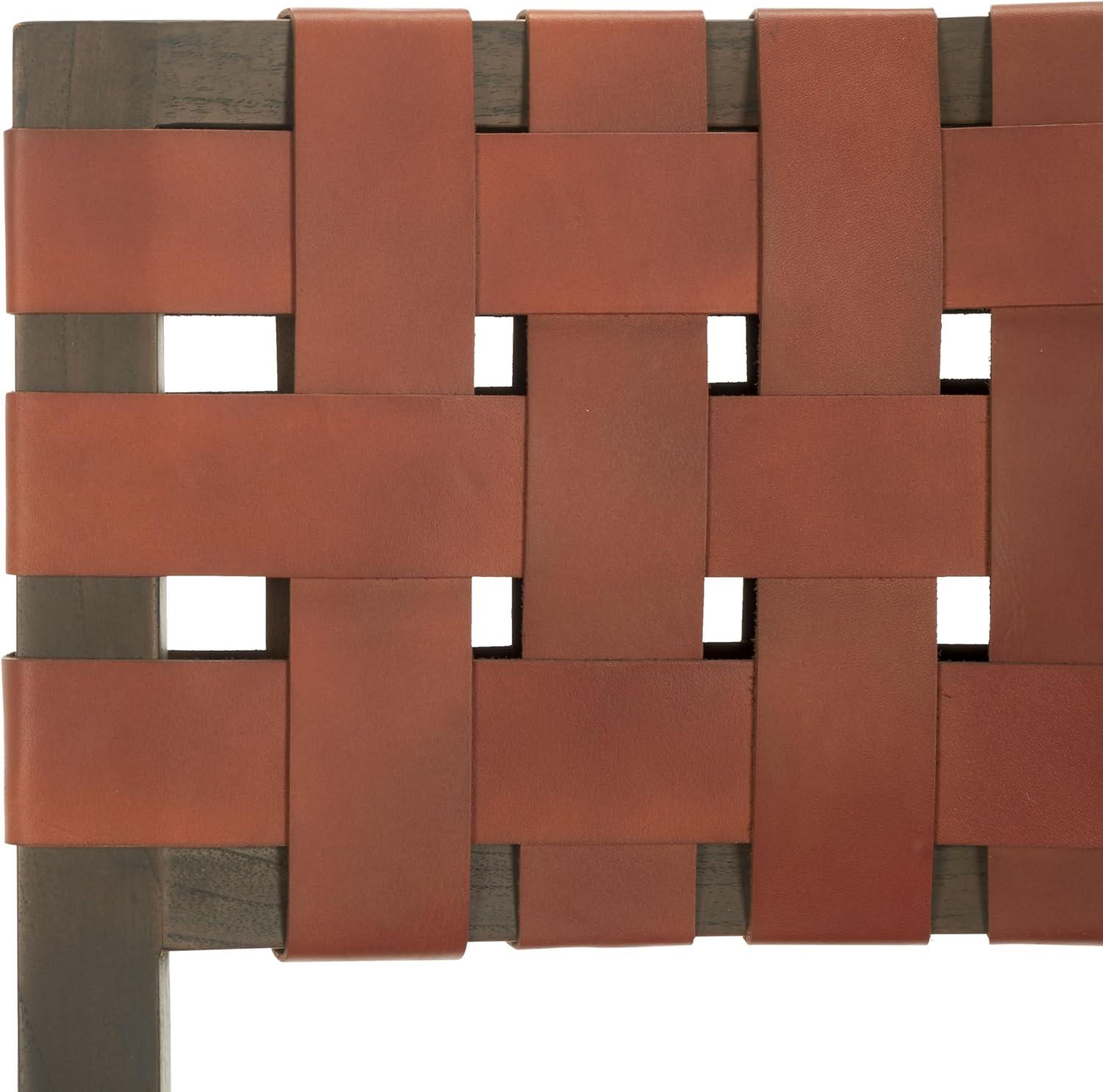 image:imageSAFAVIEH Couture Collection Bette Woven Leather Dining Chair Set of 2 Tan Leather Seat with Natural Solid Wood Frame Fully Assembled Modern Rustic Seating SFV1902DBrownWalnut