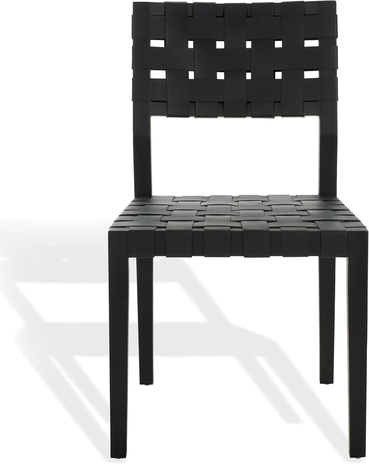 image:imageSAFAVIEH Couture Collection Bette Woven Leather Dining Chair Set of 2 Tan Leather Seat with Natural Solid Wood Frame Fully Assembled Modern Rustic Seating SFV1902DBlackBlack