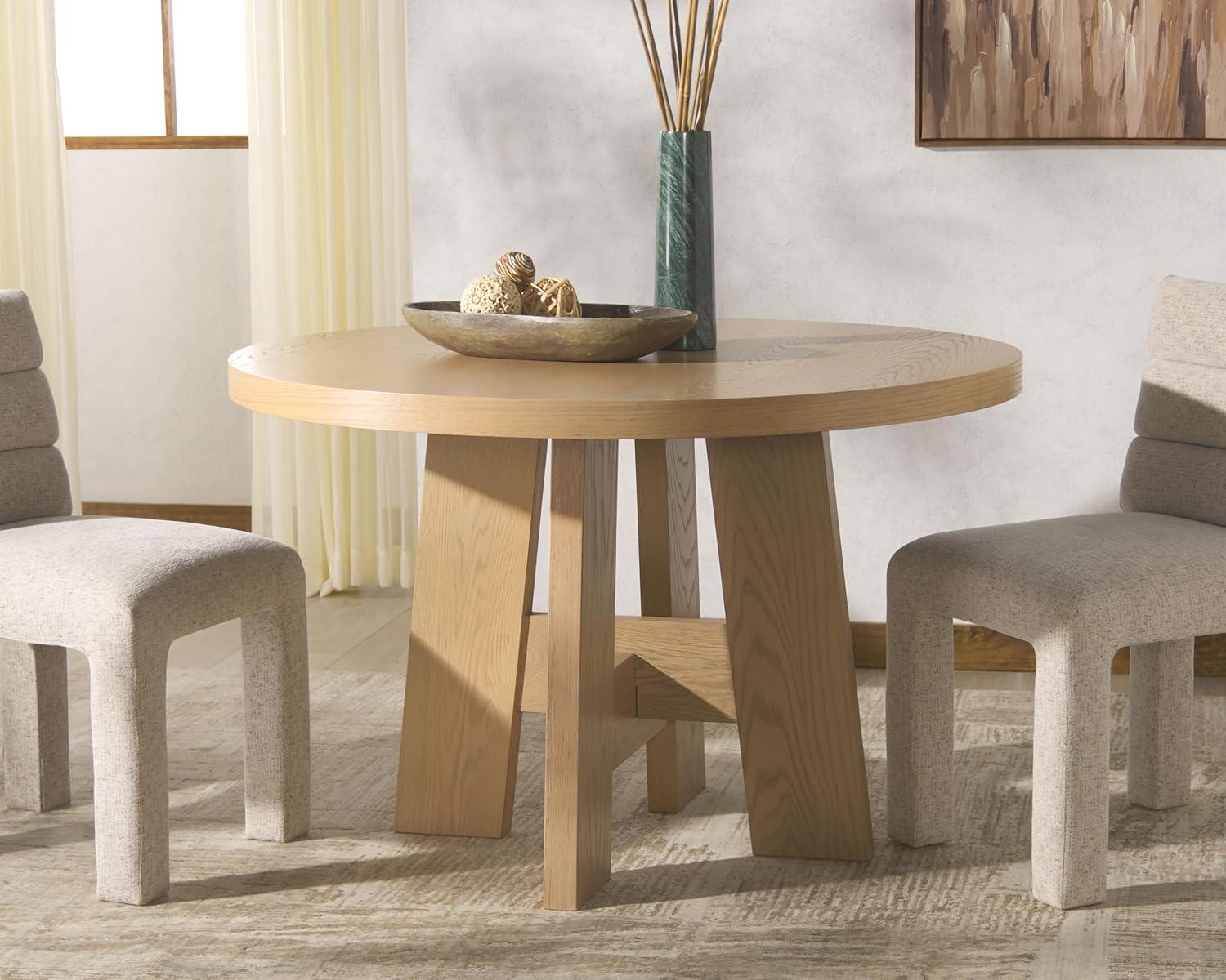 image:imageSAFAVIEH Couture Collection Beverley Oak Round Wood Dining Table Classic Design Seats up to 4 SFV2193AOak