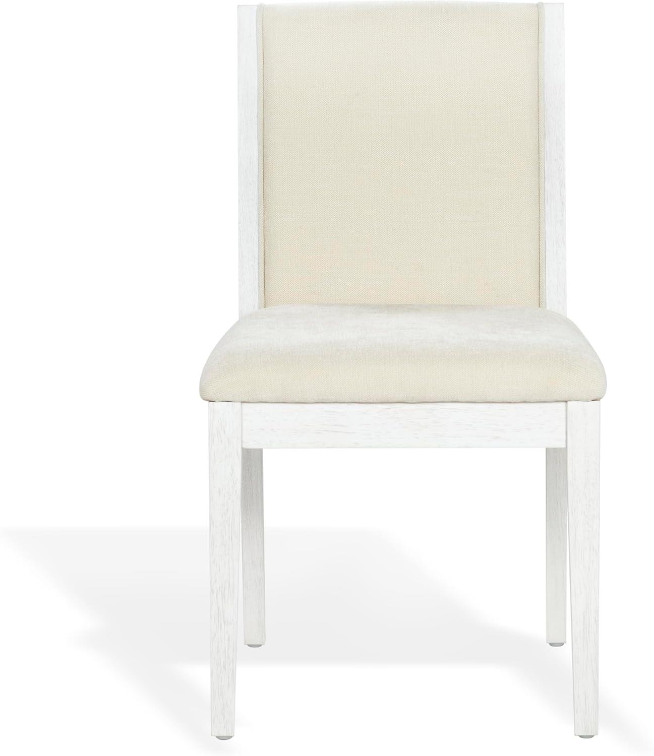 image:imageSAFAVIEH Couture Collection Clarastella Set of 2 White Wood Dining Chairs Upholstered Dining Chairs with Beige Performance Fabric SFV4274ASET2WhiteBeige