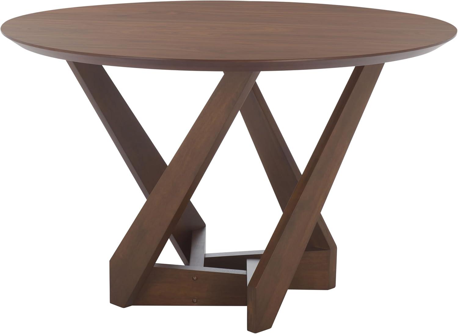 image:imageSAFAVIEH Couture Collection Hildabryna Walnut Round Wood Dining Table Farmhouse Sculptural Base Design Seats up to 4 SFV6703AWalnut