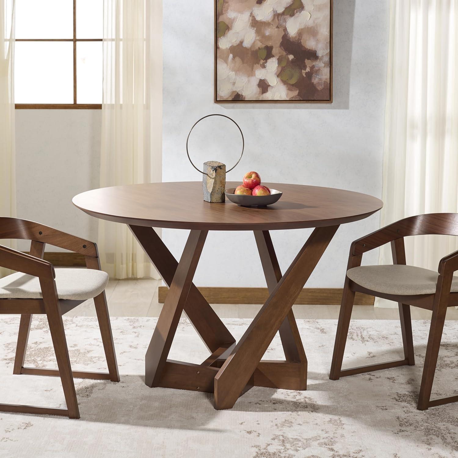 image:imageSAFAVIEH Couture Collection Hildabryna Walnut Round Wood Dining Table Farmhouse Sculptural Base Design Seats up to 4 SFV6703AWalnut