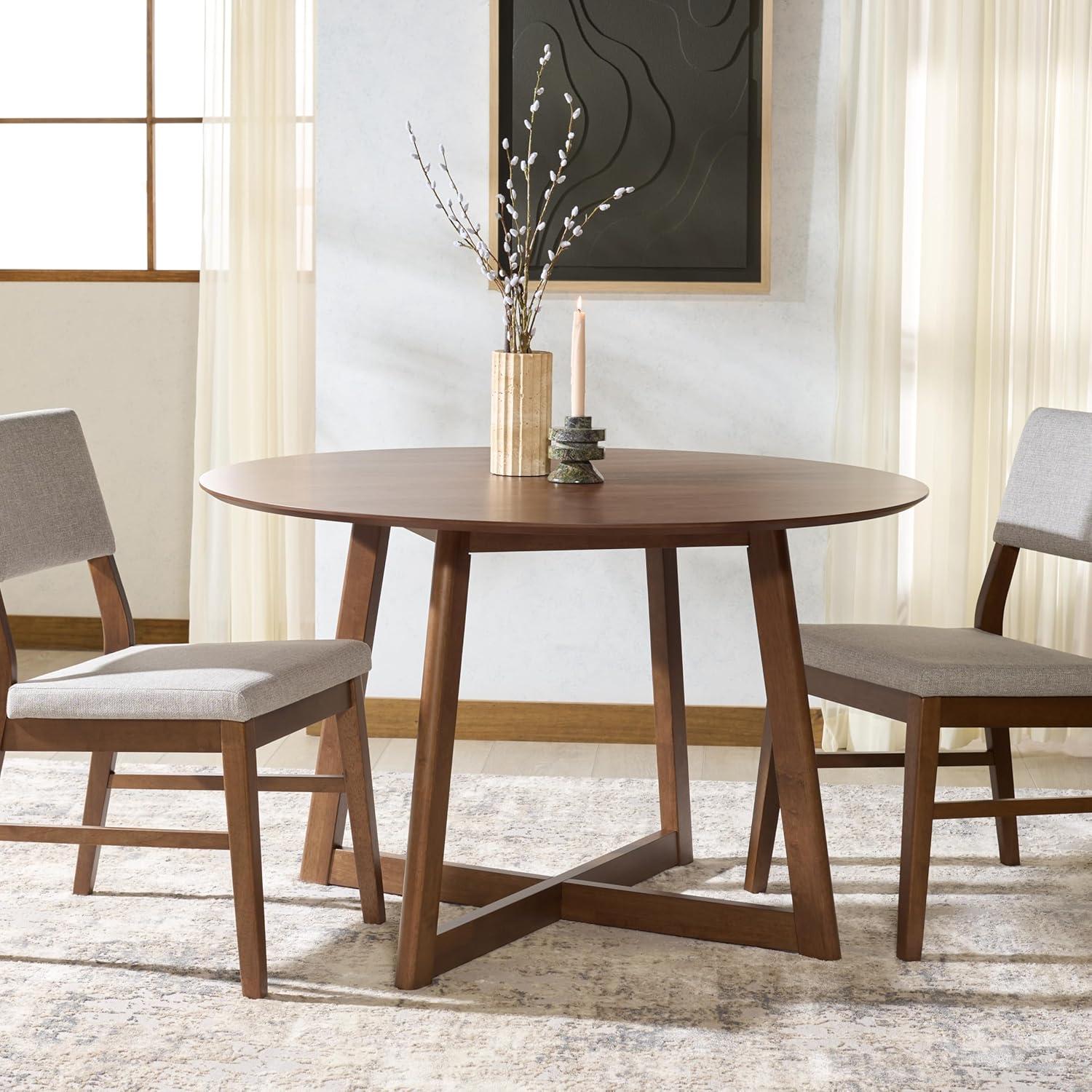image:imageSAFAVIEH Couture Collection Jessbrina Walnut Brown Round Wood Dining Table Modern Design Seats up to 4 SFV6701AWalnut