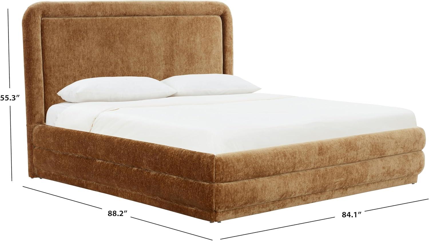 image:imageSAFAVIEH Couture Collection Jollie Olive Green Chenille Upholstered Queen Bed Fabric Platform Bed with Headboard Modern Bedroom Furniture SFV4884AQAmber