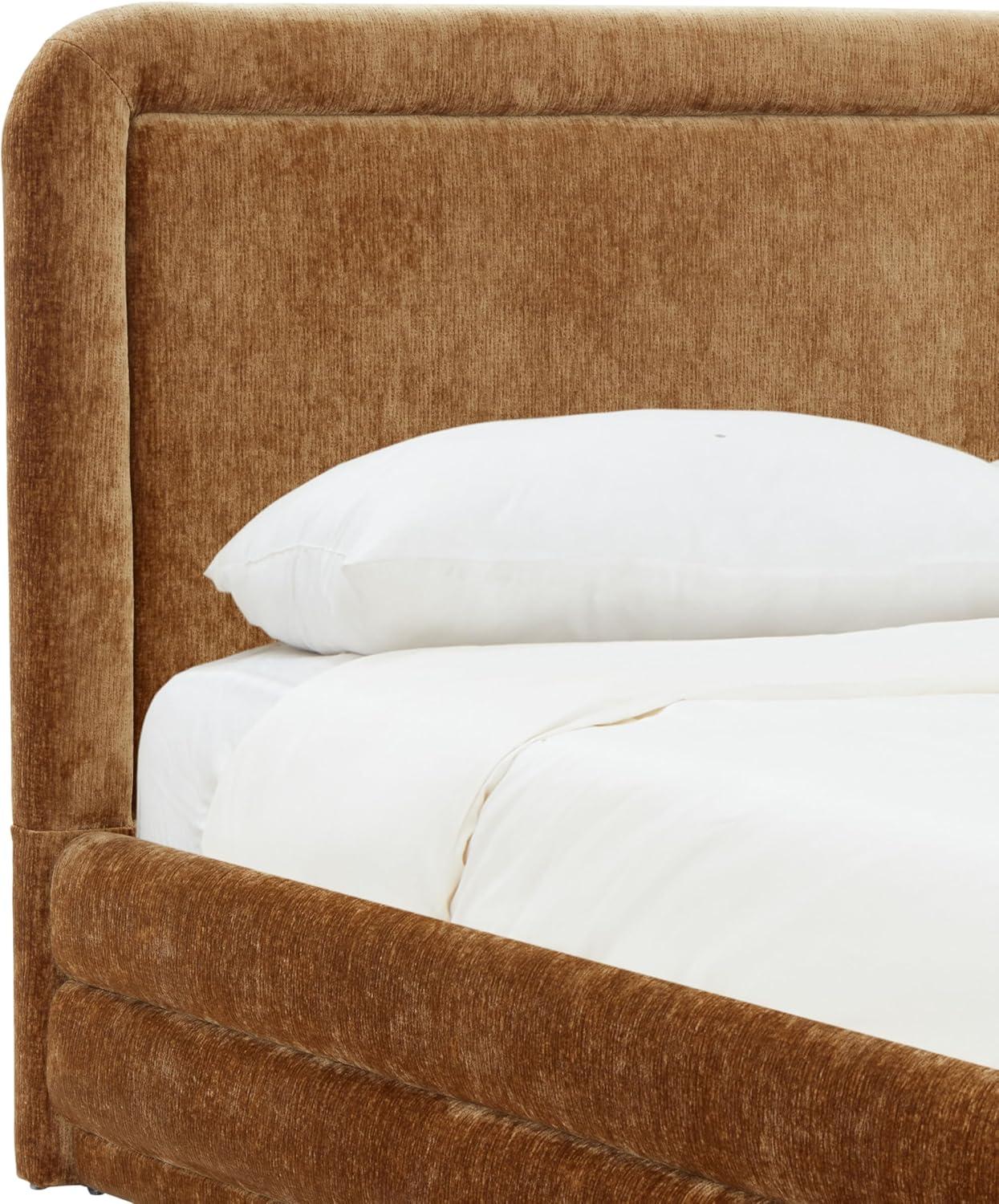 image:imageSAFAVIEH Couture Collection Jollie Olive Green Chenille Upholstered Queen Bed Fabric Platform Bed with Headboard Modern Bedroom Furniture SFV4884AQAmber