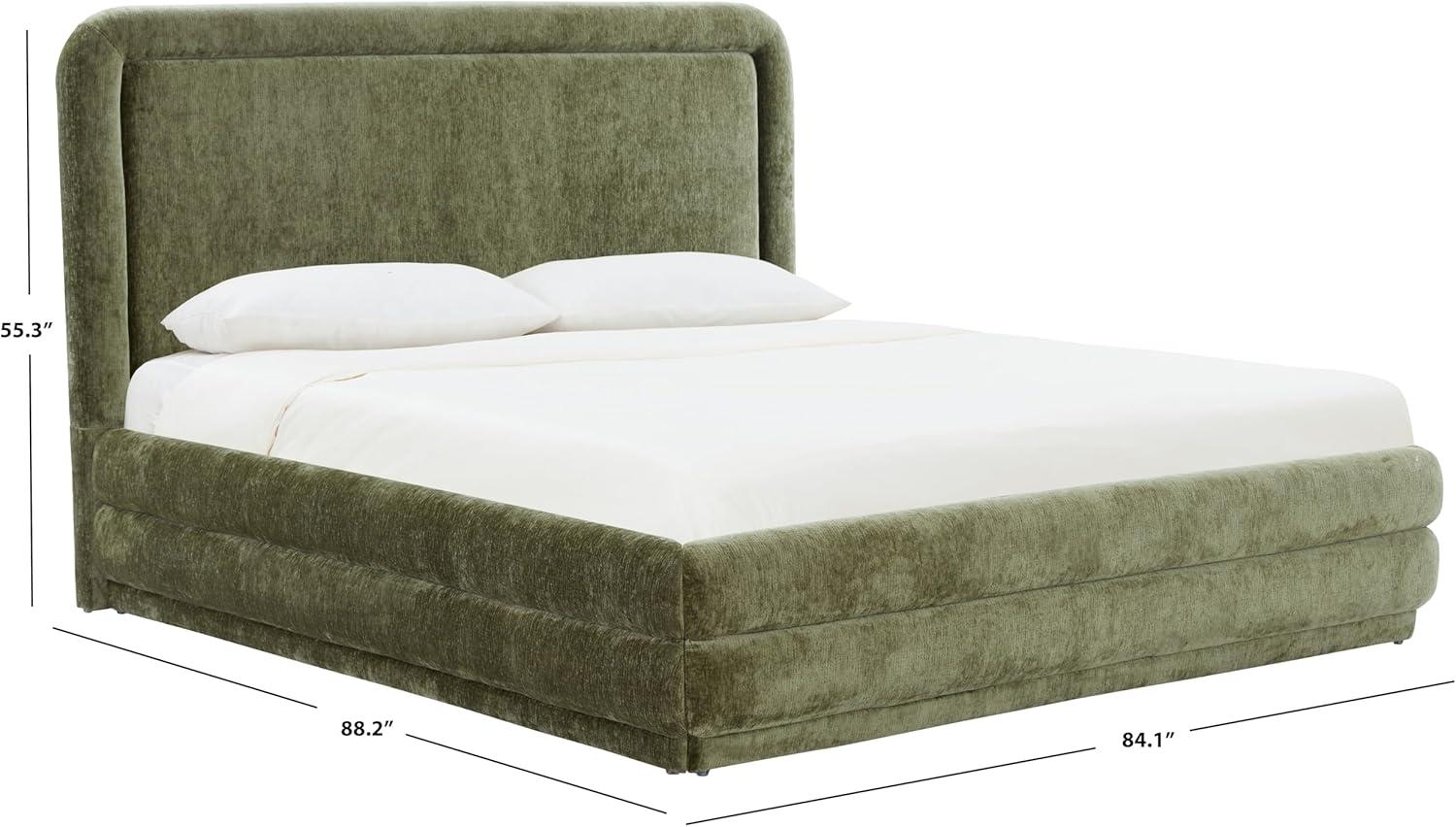 image:imageSAFAVIEH Couture Collection Jollie Olive Green Chenille Upholstered Queen Bed Fabric Platform Bed with Headboard Modern Bedroom Furniture SFV4884AQOlive Green