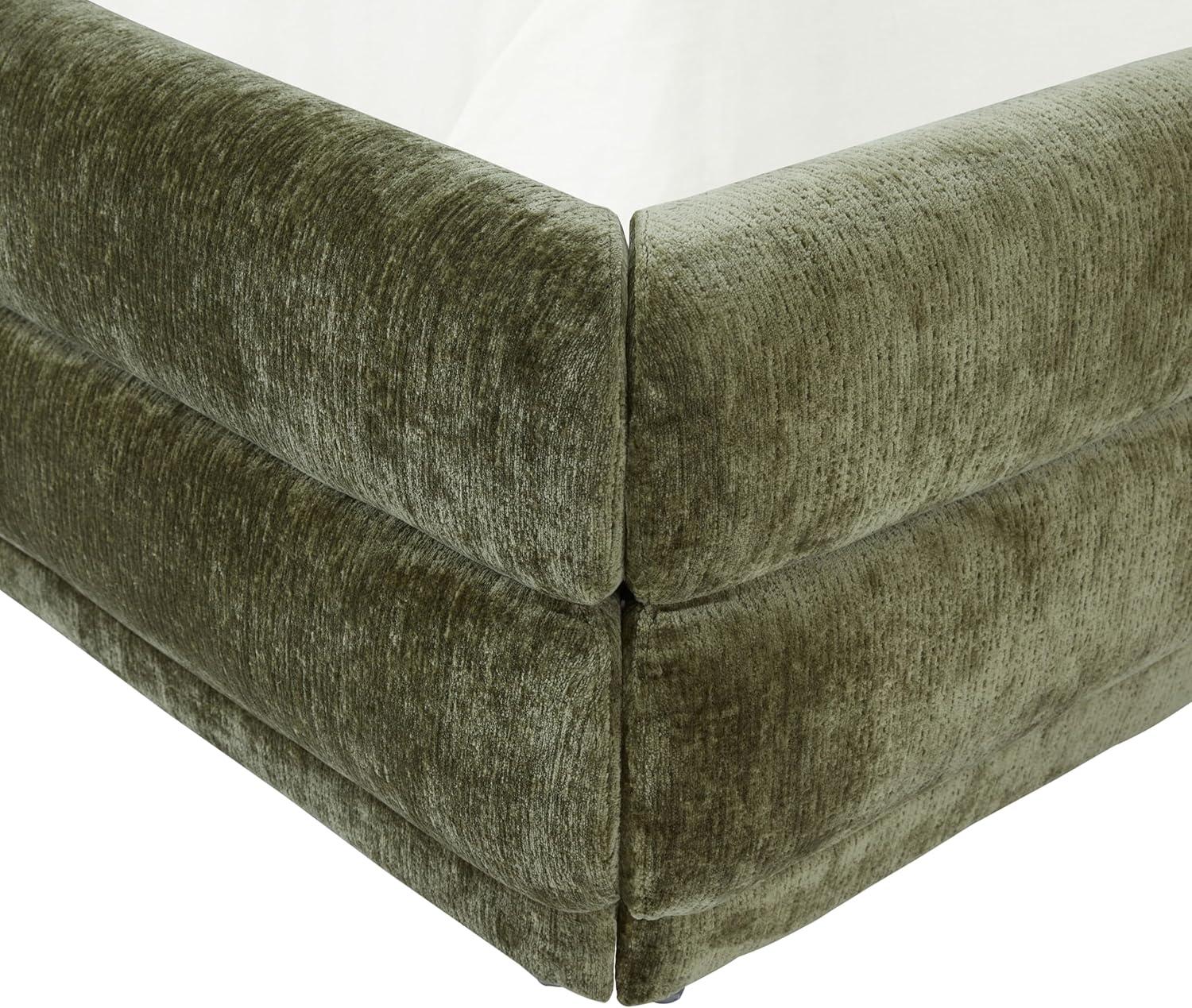 image:imageSAFAVIEH Couture Collection Jollie Olive Green Chenille Upholstered Queen Bed Fabric Platform Bed with Headboard Modern Bedroom Furniture SFV4884AQOlive Green