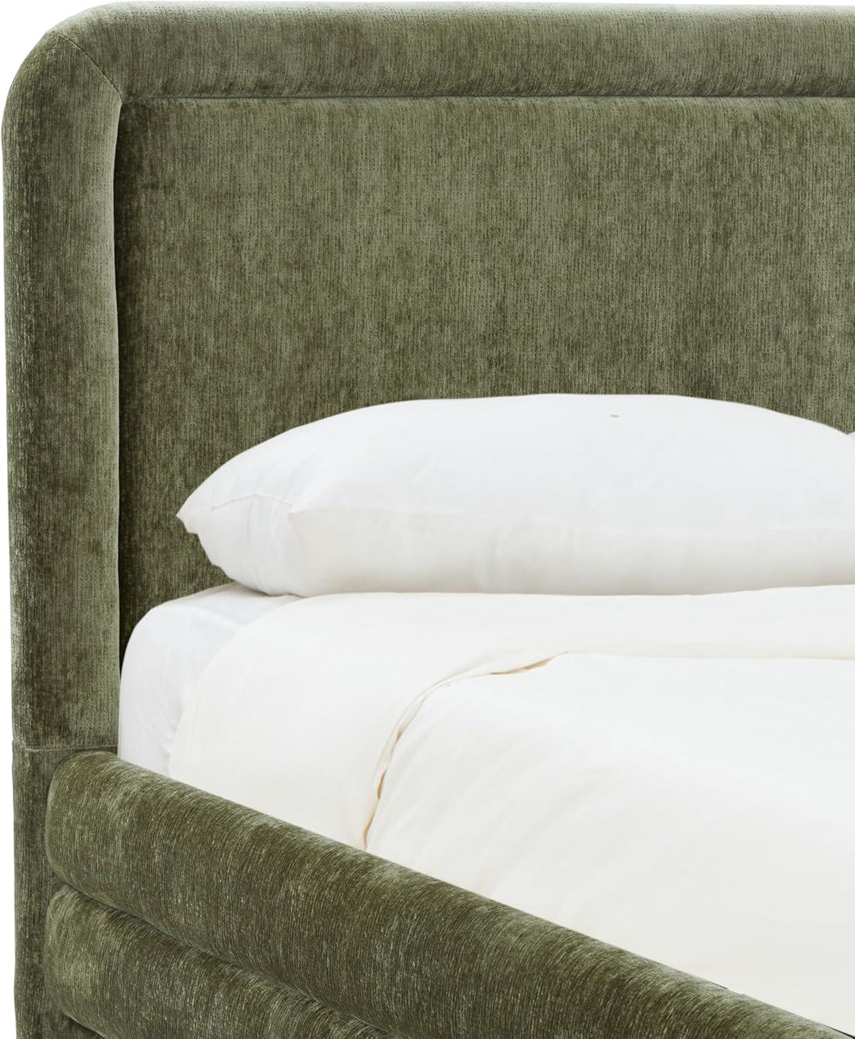 image:imageSAFAVIEH Couture Collection Jollie Olive Green Chenille Upholstered Queen Bed Fabric Platform Bed with Headboard Modern Bedroom Furniture SFV4884AQOlive Green