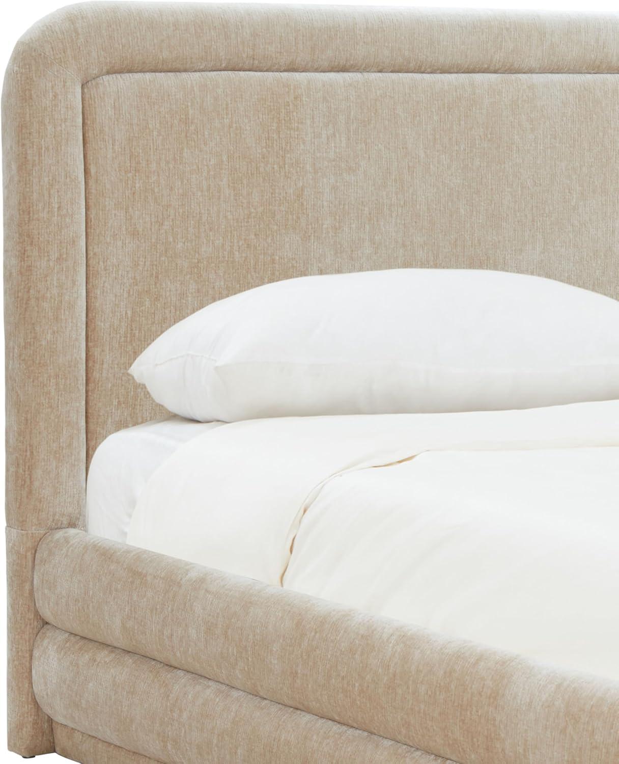 image:imageSAFAVIEH Couture Collection Jollie Olive Green Chenille Upholstered Queen Bed Fabric Platform Bed with Headboard Modern Bedroom Furniture SFV4884AQTaupe
