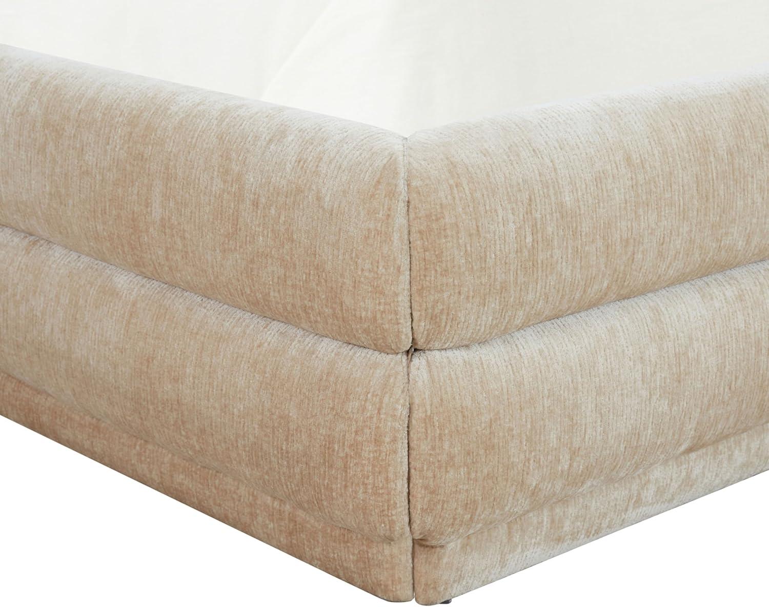image:imageSAFAVIEH Couture Collection Jollie Olive Green Chenille Upholstered Queen Bed Fabric Platform Bed with Headboard Modern Bedroom Furniture SFV4884AQTaupe