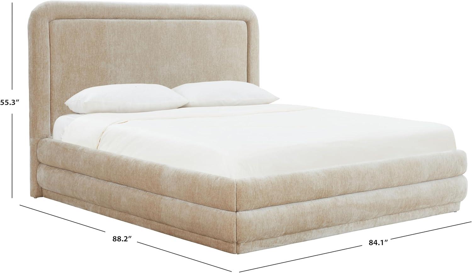 image:imageSAFAVIEH Couture Collection Jollie Olive Green Chenille Upholstered Queen Bed Fabric Platform Bed with Headboard Modern Bedroom Furniture SFV4884AQTaupe