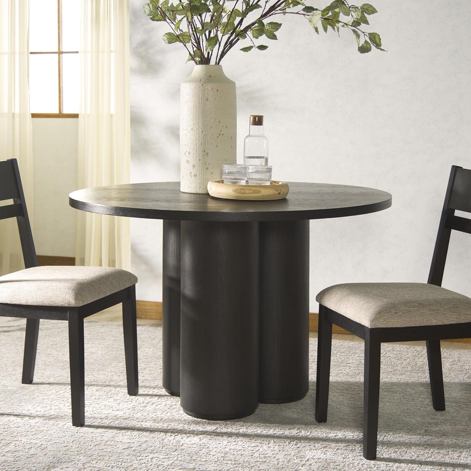 image:imageSAFAVIEH Couture Collection Kathalina Black Round Dining Table Modern Cylindrical Pedestal Base SFV7242BBlack