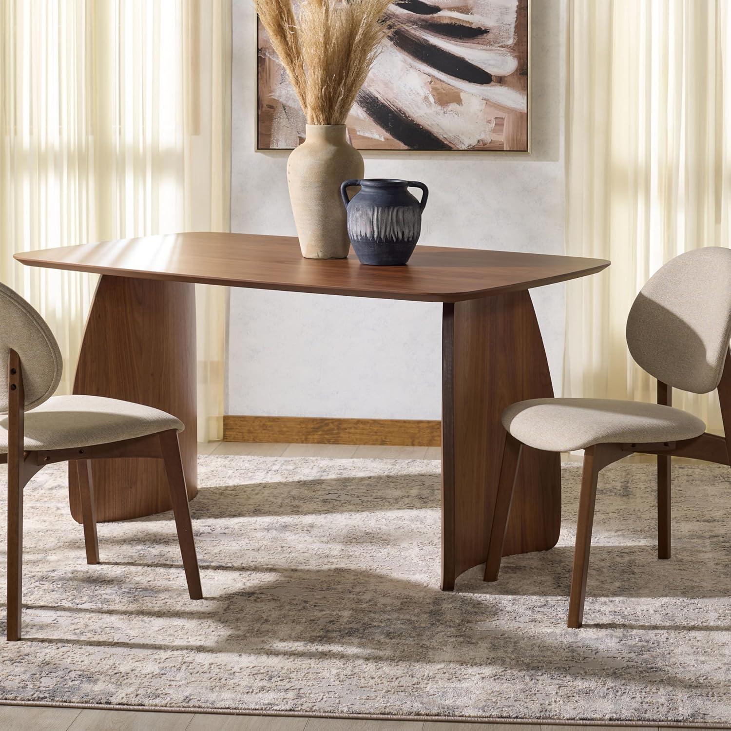 image:imageSAFAVIEH Couture Collection Kayleen Walnut Rectangle Wood Dining Table Sculptural Modern Design SFV6713AWalnut