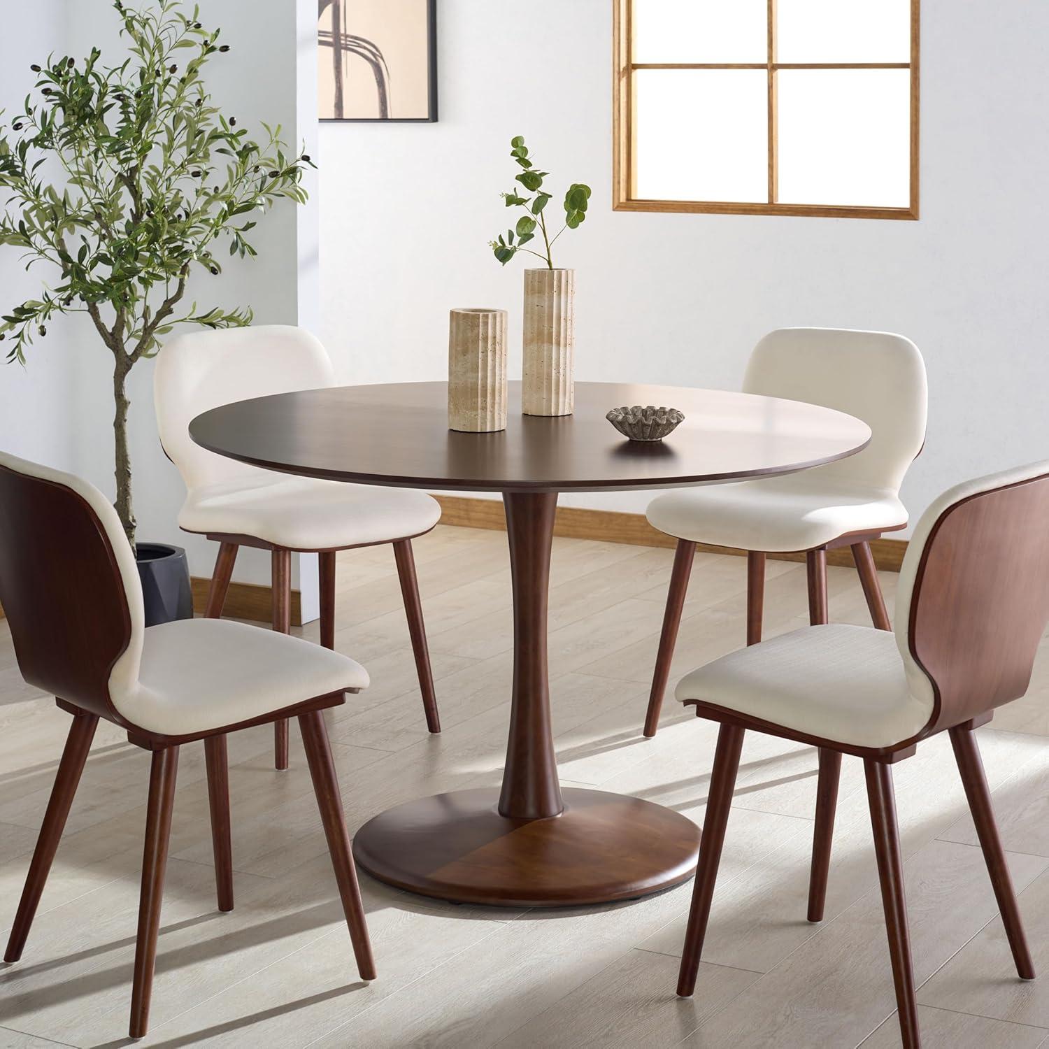 image:imageSAFAVIEH Couture Collection Lisette Walnut Brown Round Pedestal Dining Table Modern Wood Design SFV4231AWalnut