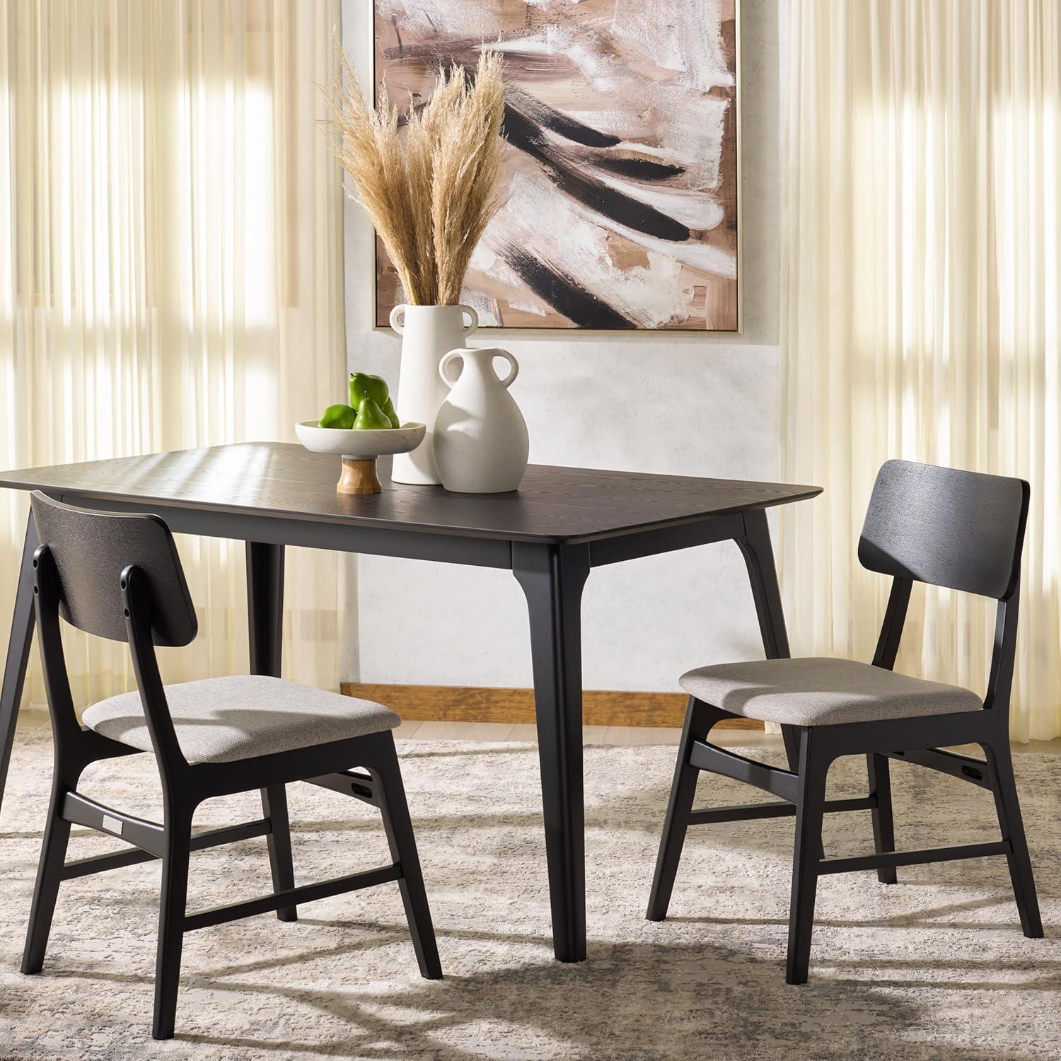 image:imageSAFAVIEH Couture Collection Madina Walnut amp Beige MidCentury Dining Chair Set of 2 Upholstered Linen Seat Modern Wood Design SFV6706ASET2BlackLight Grey