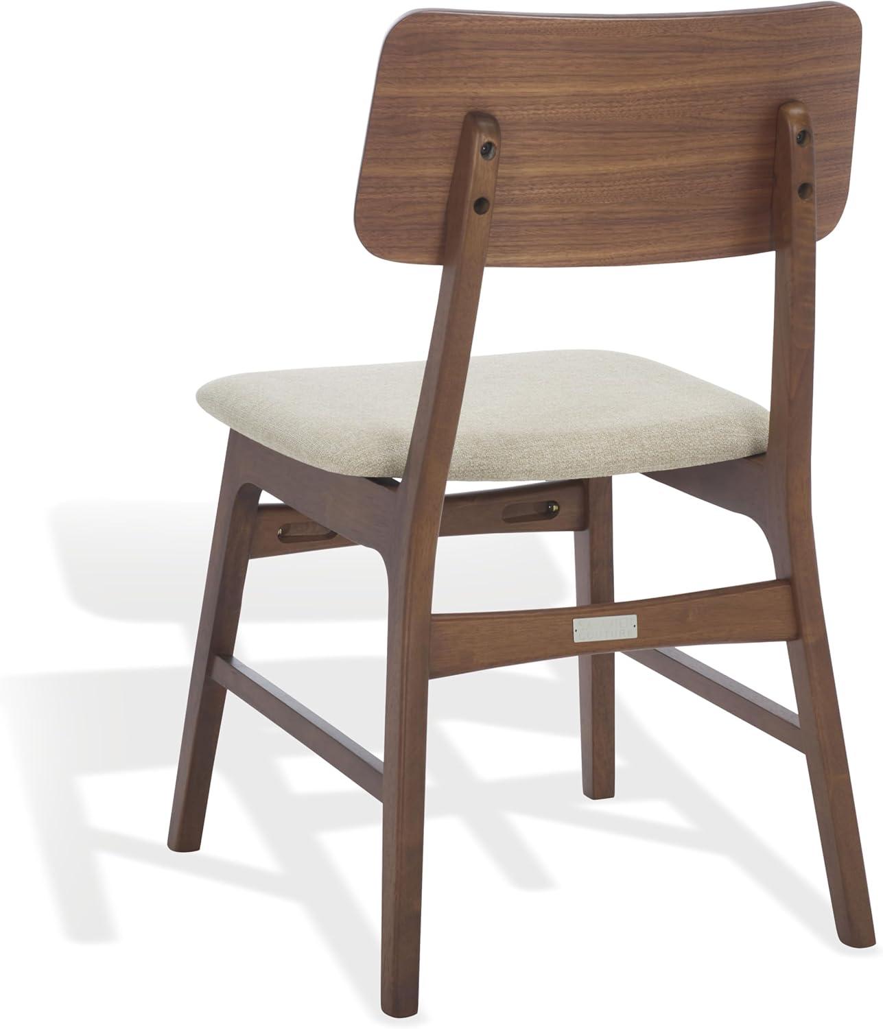 image:imageSAFAVIEH Couture Collection Madina Walnut amp Beige MidCentury Dining Chair Set of 2 Upholstered Linen Seat Modern Wood Design SFV6706ASET2WalnutBeige