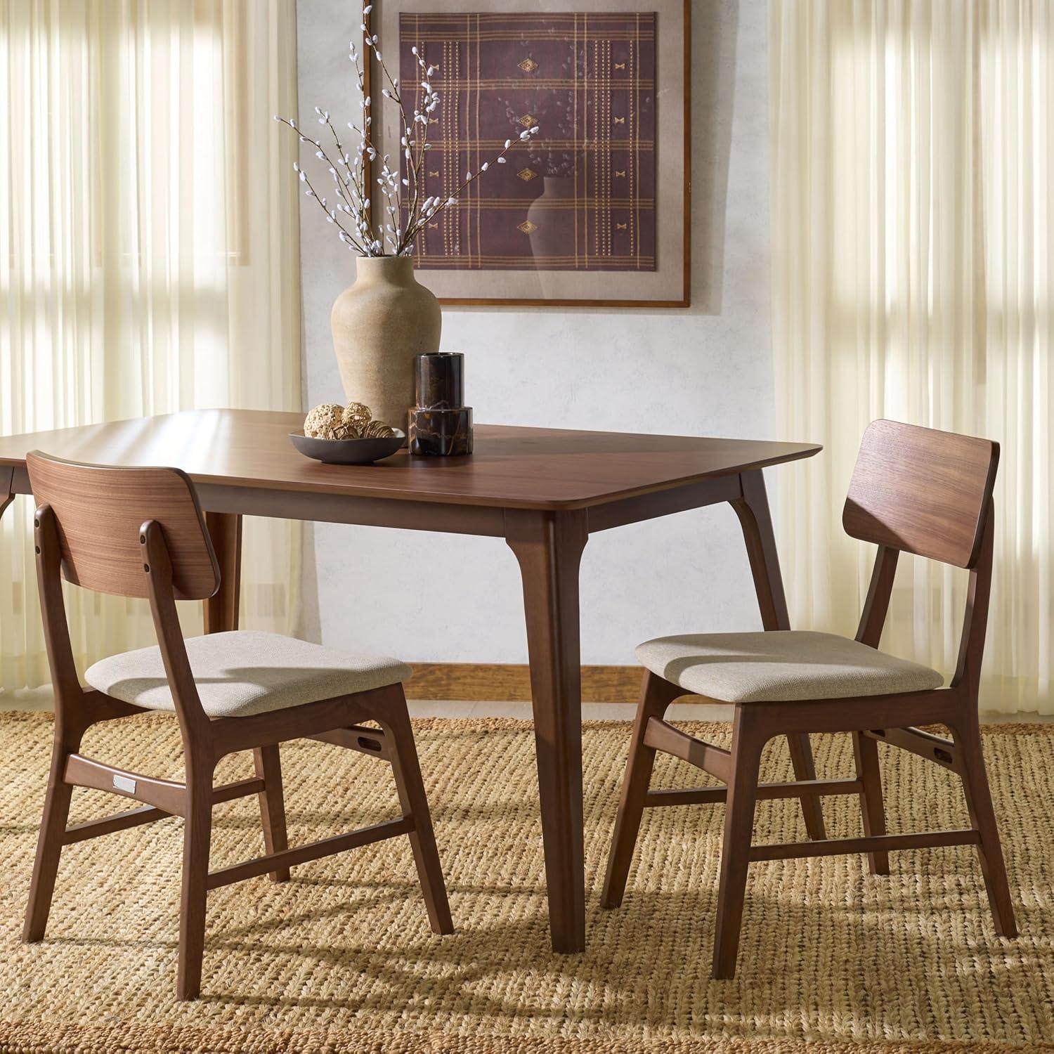 image:imageSAFAVIEH Couture Collection Madina Walnut amp Beige MidCentury Dining Chair Set of 2 Upholstered Linen Seat Modern Wood Design SFV6706ASET2WalnutBeige