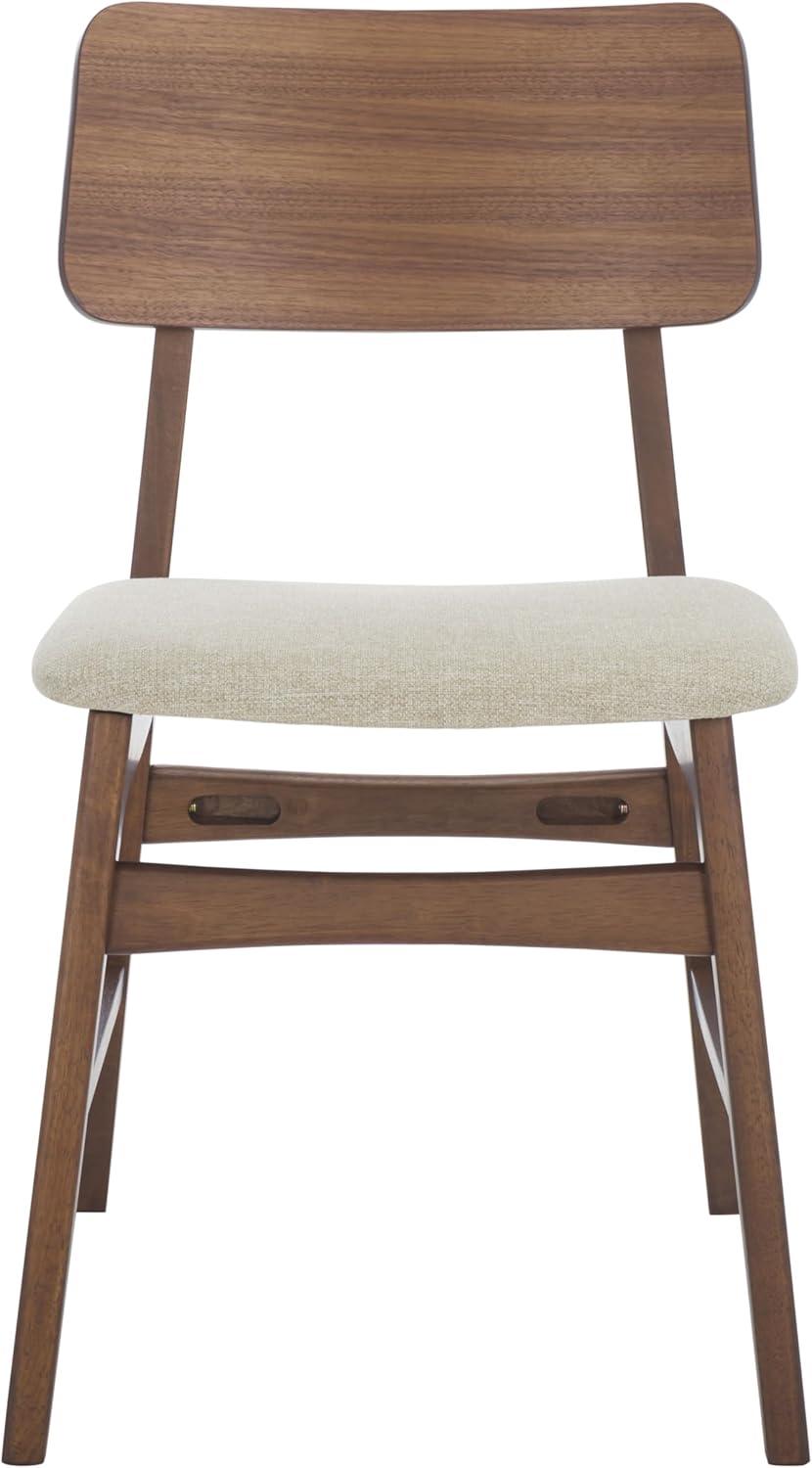 image:imageSAFAVIEH Couture Collection Madina Walnut amp Beige MidCentury Dining Chair Set of 2 Upholstered Linen Seat Modern Wood Design SFV6706ASET2WalnutBeige