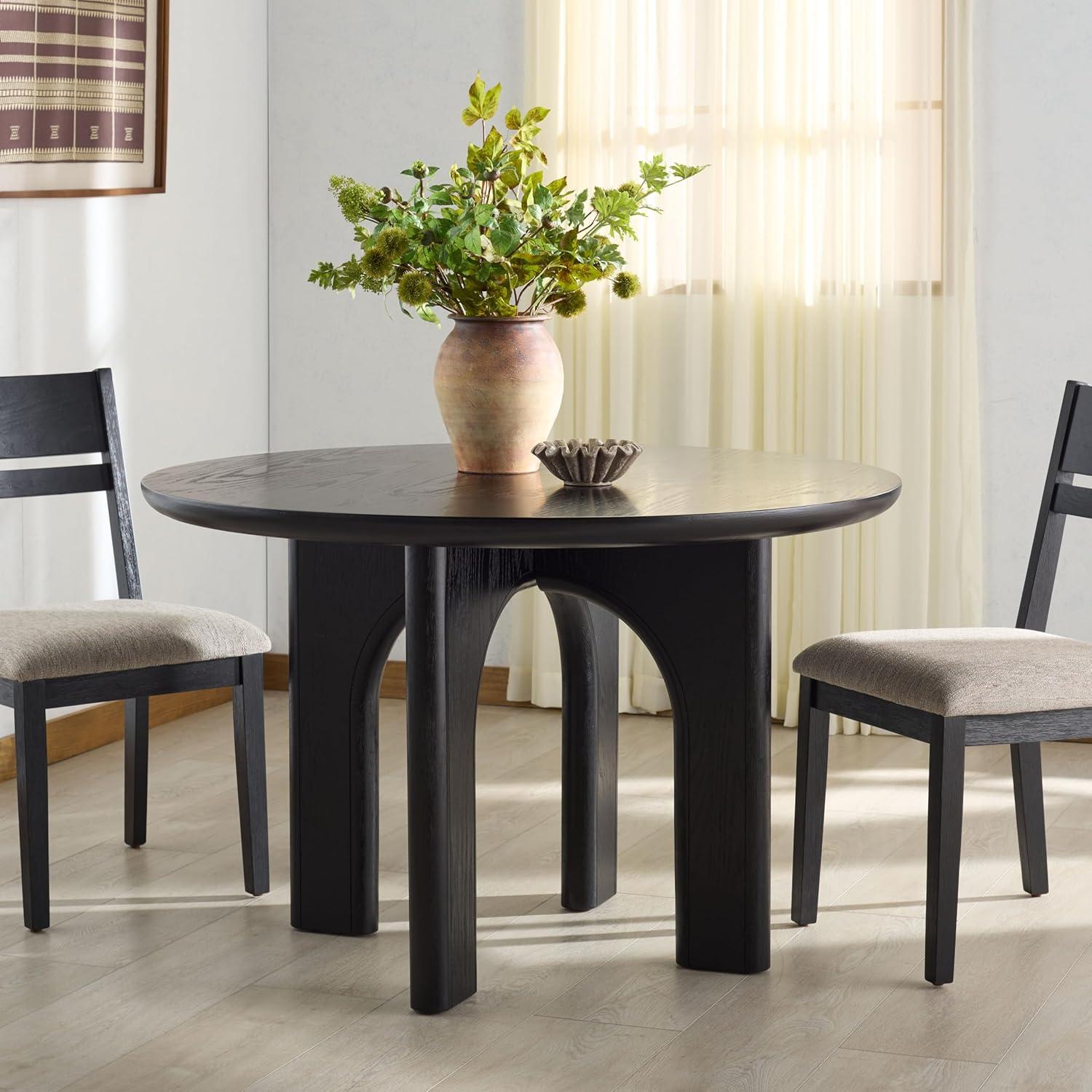 image:imageSAFAVIEH Couture Collection Olivetta Oak Round Wood Dining Table Classic Design Seats up to 4 SFV2201ABlack