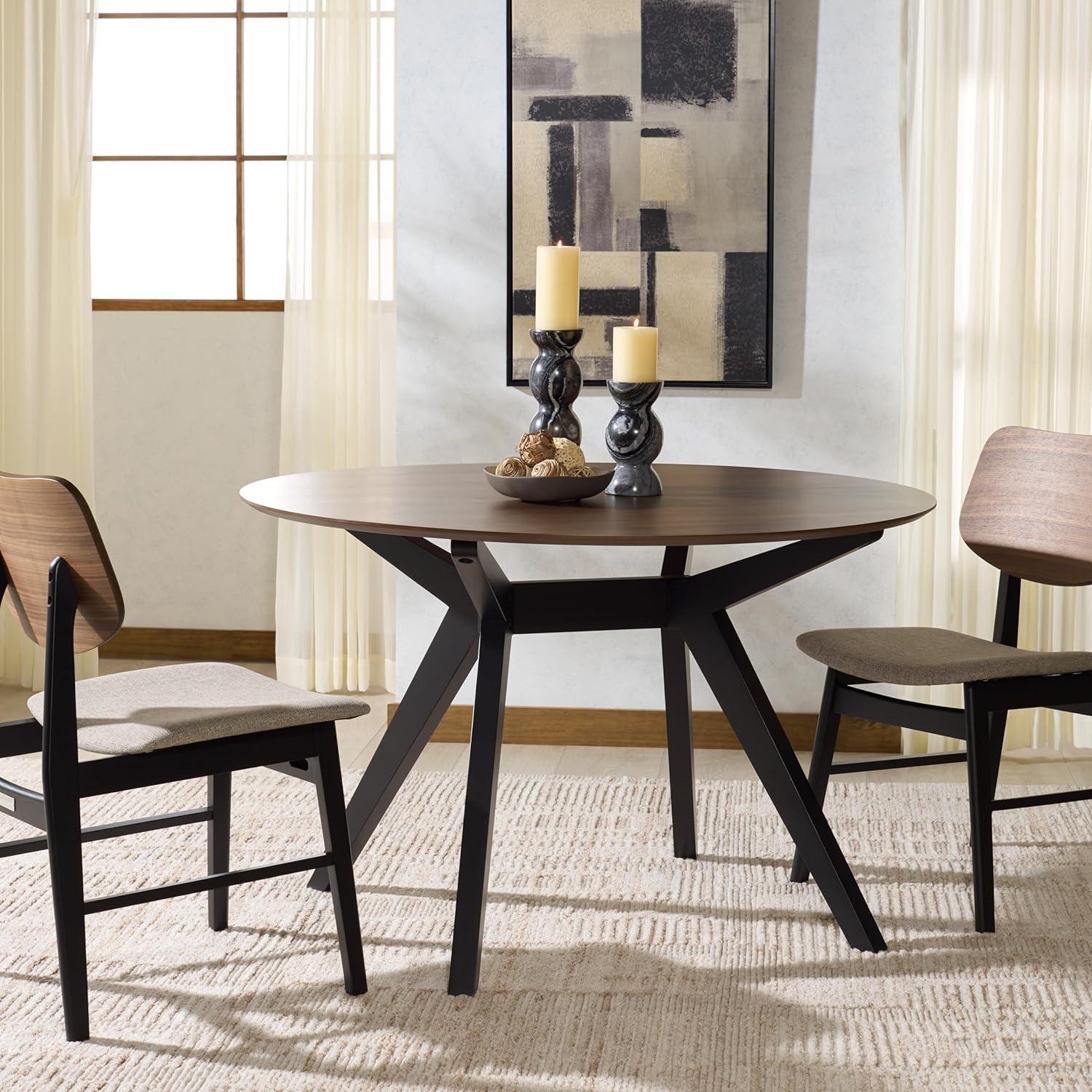 image:imageSAFAVIEH Couture Collection Rhonda Walnut amp Black Round Wood Dining Table Modern TwoTone Design SFV6709BWalnutBlack