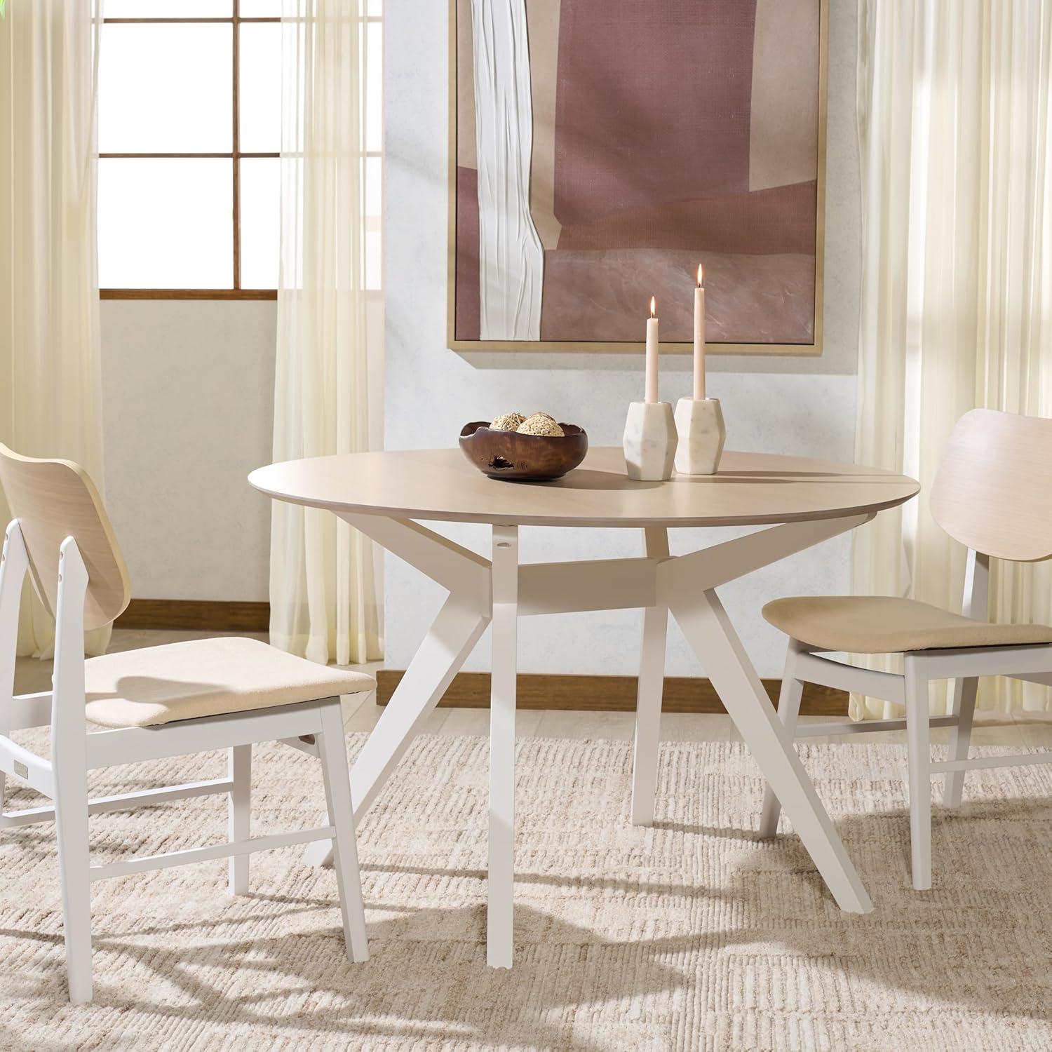 image:imageSAFAVIEH Couture Collection Rhonda Walnut amp Black Round Wood Dining Table Modern TwoTone Design SFV6709BWhite WashedWhite