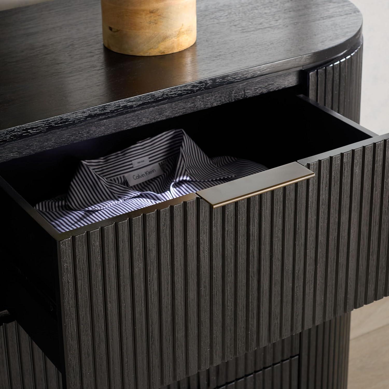 image:imageSAFAVIEH Couture Collection Rikki Black Fluted 6Drawer Wood Dresser Modern Oval Top Fully Assembled SFV4250BBlack