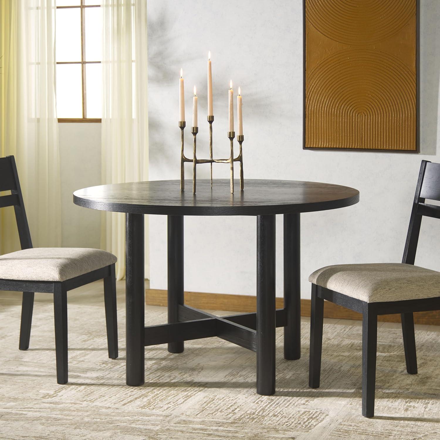 image:imageSAFAVIEH Couture Collection Ruthanne Black Round Wood Dining Table Classic Design Seats up to 4 SFV2192BBlack