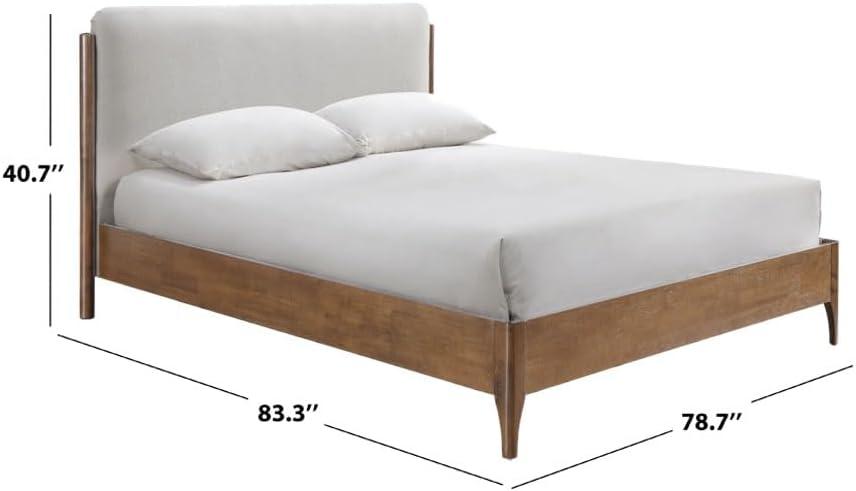 image:imageSAFAVIEH Couture Collection Solacina Walnut Wood Frame Bed Ivory Fabric Upholstered Headboard Queen Size No Box Spring Needed SFV1803BQIvoryNatural