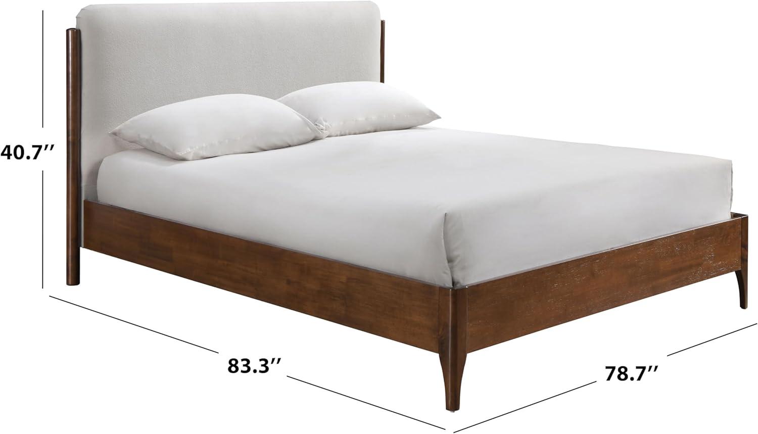 image:imageSAFAVIEH Couture Collection Solacina Walnut Wood Frame Bed Ivory Fabric Upholstered Headboard Queen Size No Box Spring Needed SFV1803BQIvoryWalnut