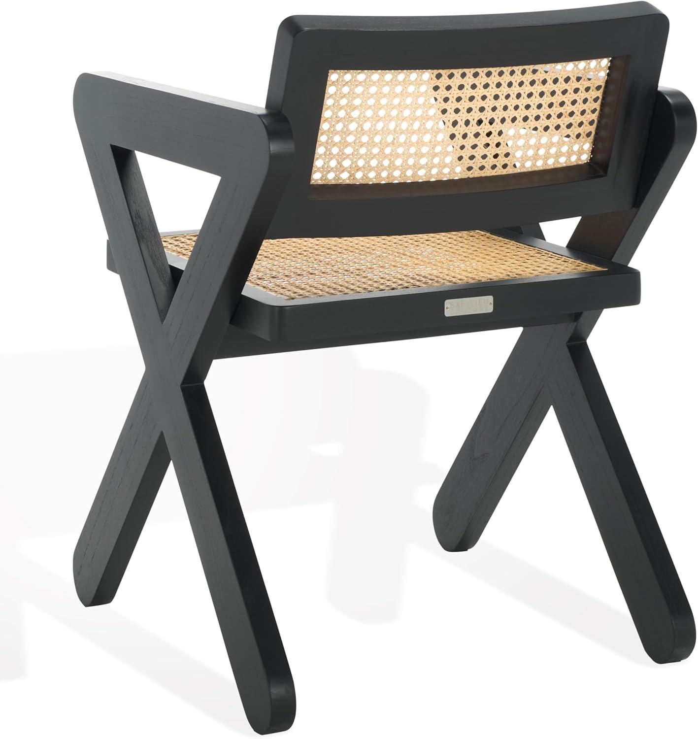 image:imageSAFAVIEH Couture Collection Tyrrell Walnut amp Natural Rattan Dining Chair Modern Woven Accent Chair Fully Assembled SFV1906BBlackNatural