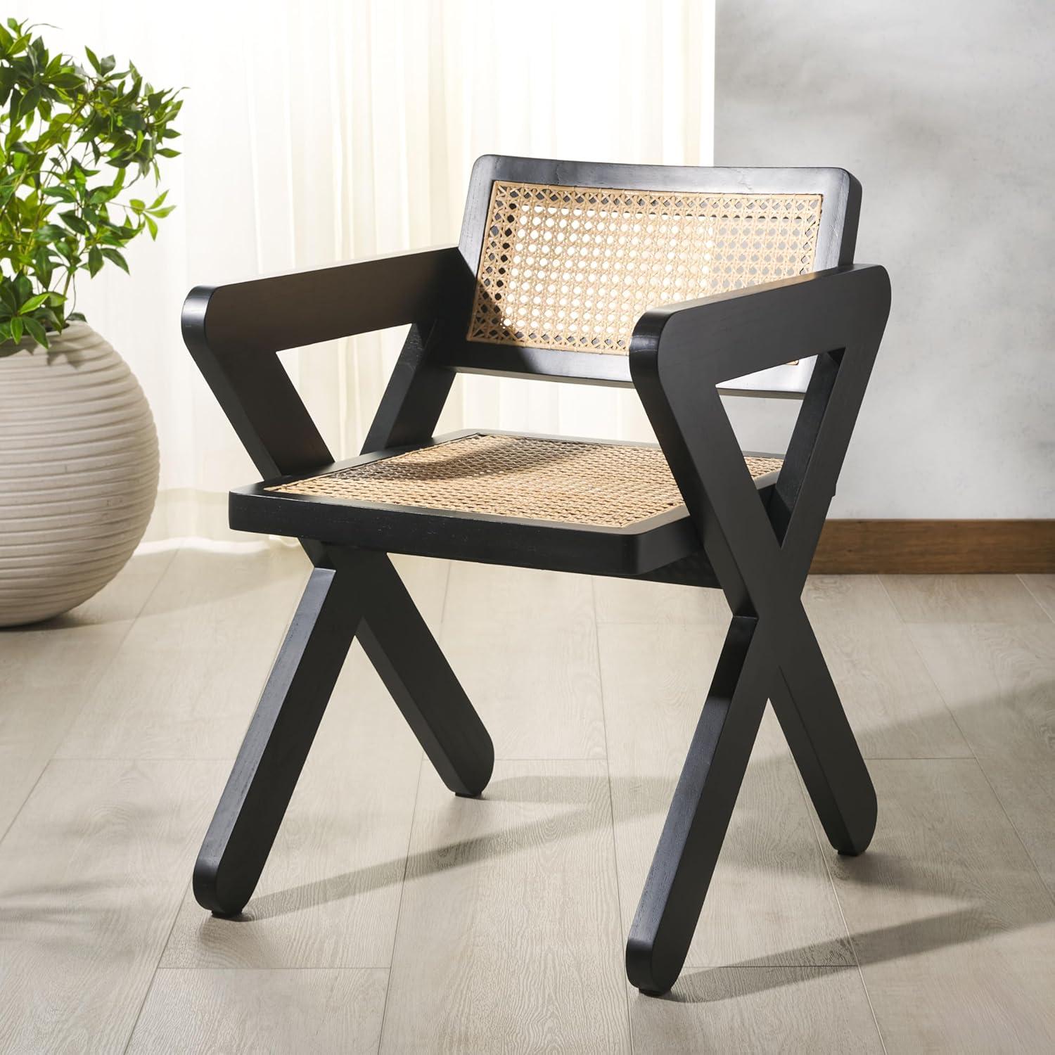image:imageSAFAVIEH Couture Collection Tyrrell Walnut amp Natural Rattan Dining Chair Modern Woven Accent Chair Fully Assembled SFV1906BBlackNatural