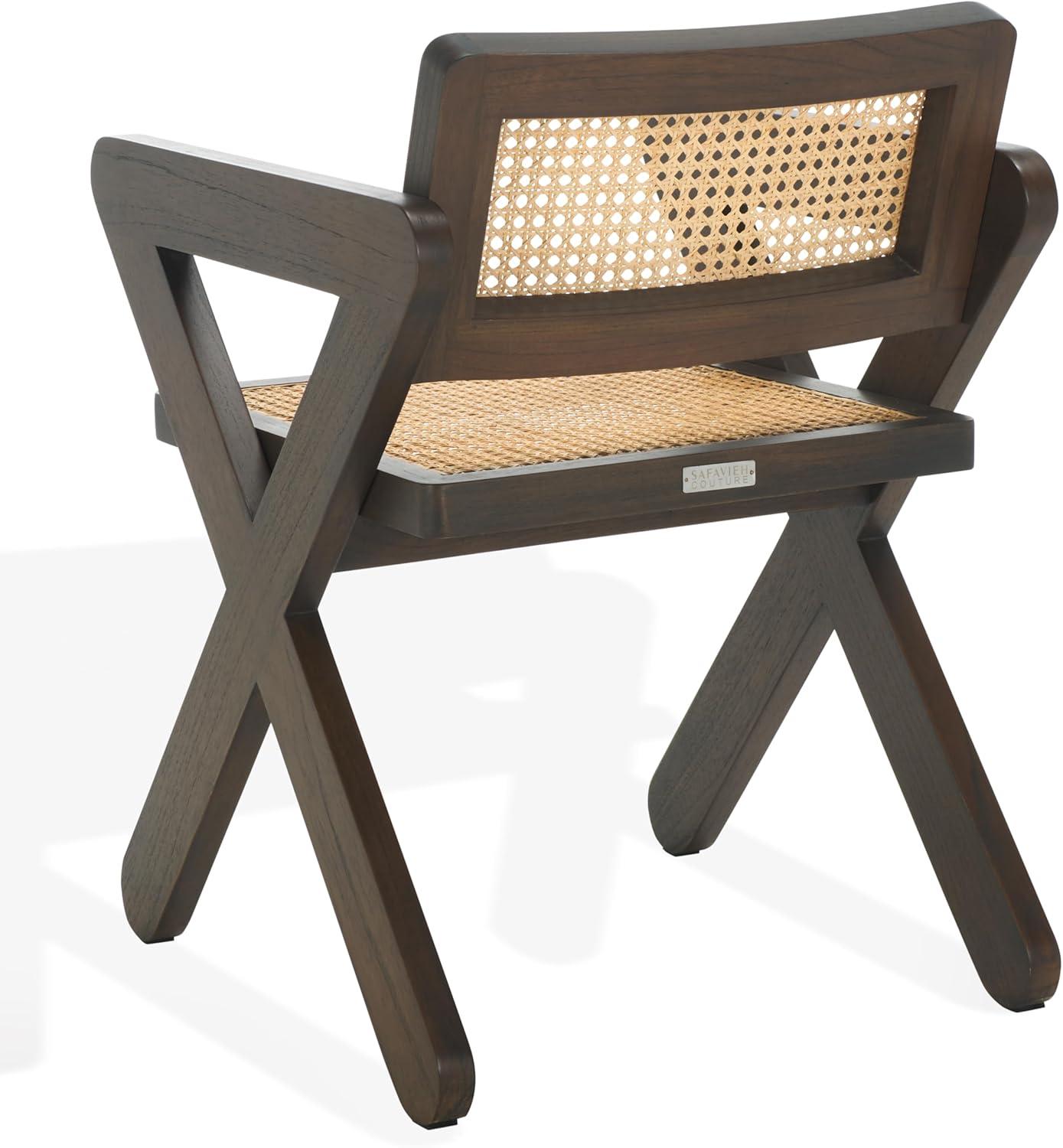 image:imageSAFAVIEH Couture Collection Tyrrell Walnut amp Natural Rattan Dining Chair Modern Woven Accent Chair Fully Assembled SFV1906BWalnutNatural