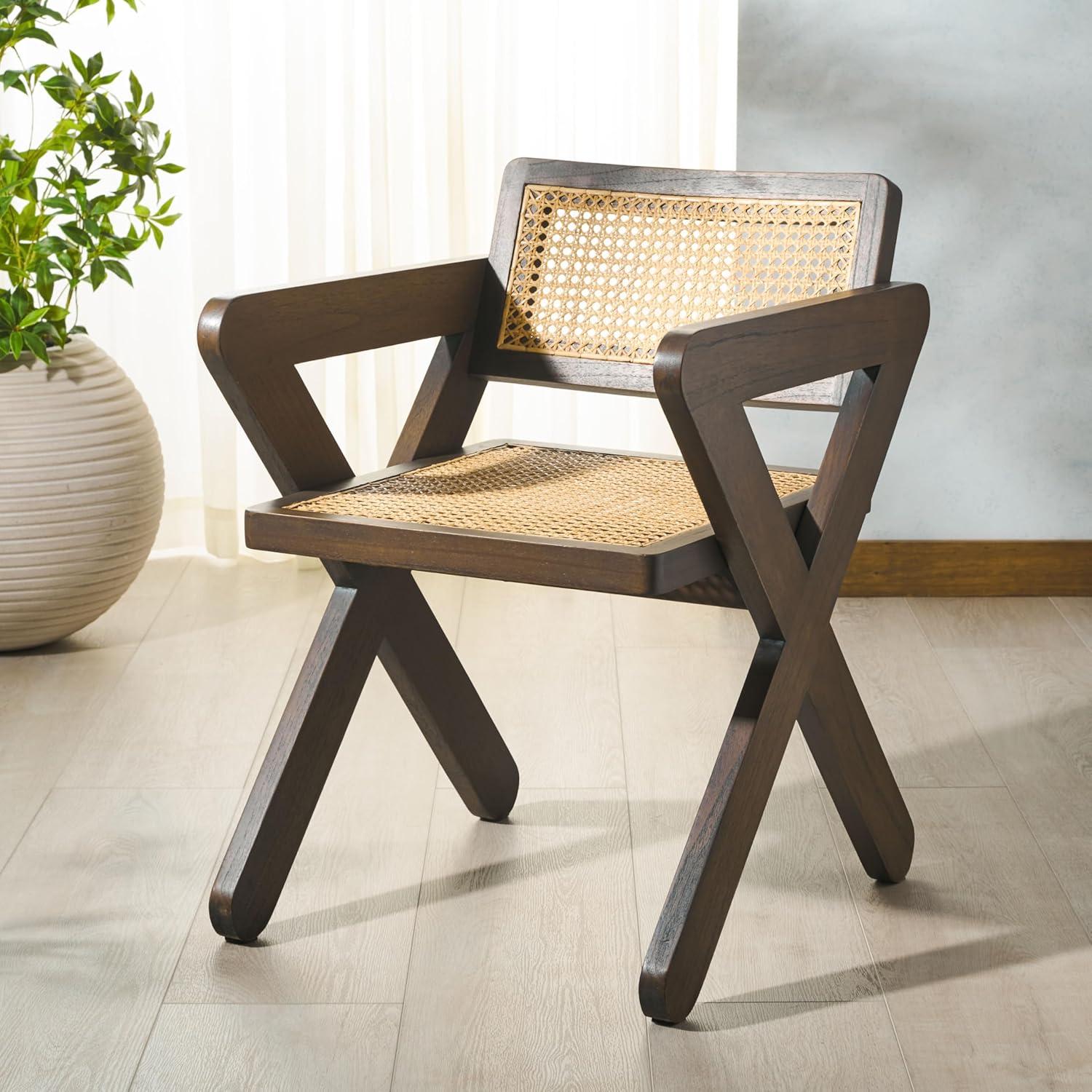 image:imageSAFAVIEH Couture Collection Tyrrell Walnut amp Natural Rattan Dining Chair Modern Woven Accent Chair Fully Assembled SFV1906BWalnutNatural