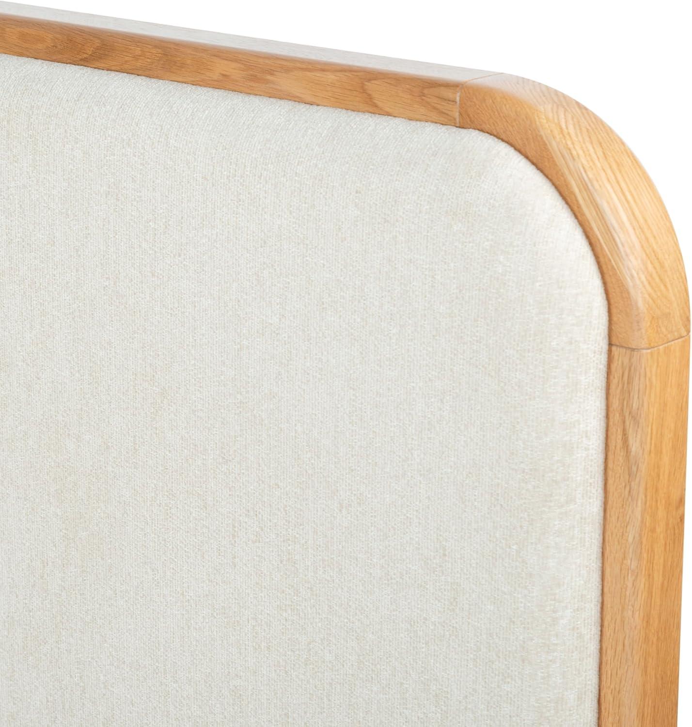 image:imageSAFAVIEH Couture Collection Yohan Queen Natural Wood Frame Bed Beige Fabric Upholstered Curved Headboard No Box Spring Needed SFV4218AQNaturalBeige