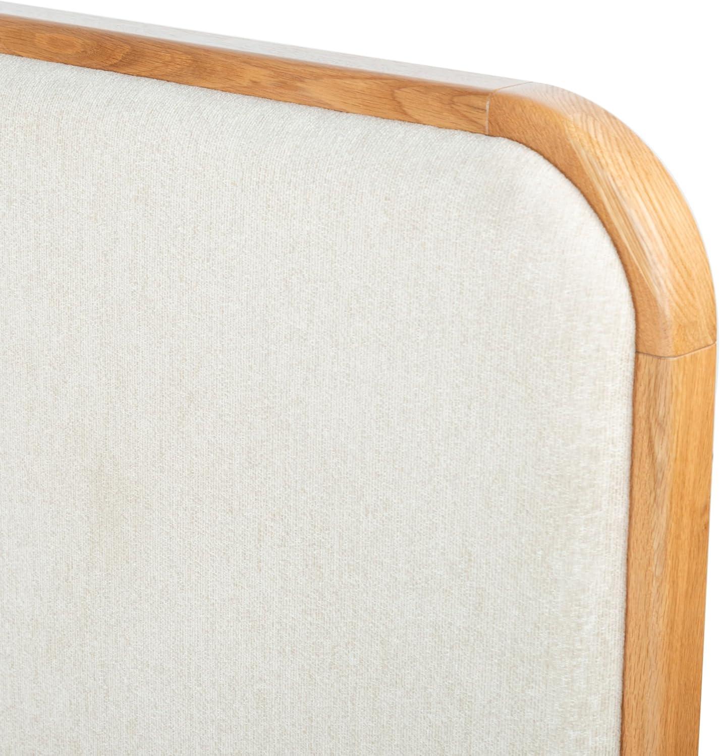 image:imageSAFAVIEH Couture Collection Yohan Queen Natural Wood Frame Bed Beige Fabric Upholstered Curved Headboard No Box Spring Needed SFV4218AQNaturalBeige