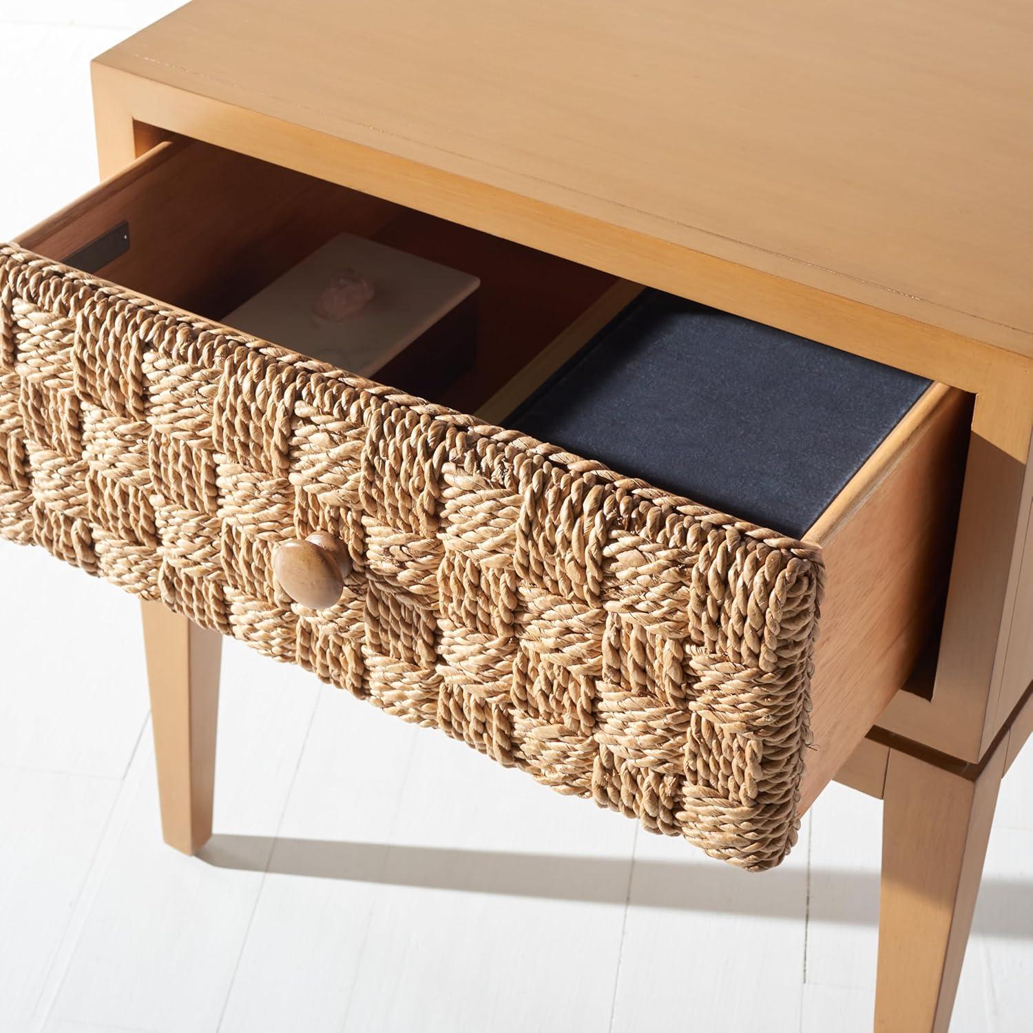 image:imageSAFAVIEH Couture Collection Armand NaturalDark Brown Woven 1Drawer Accent Table Nightstand Fully AssembledNaturalDark Brown