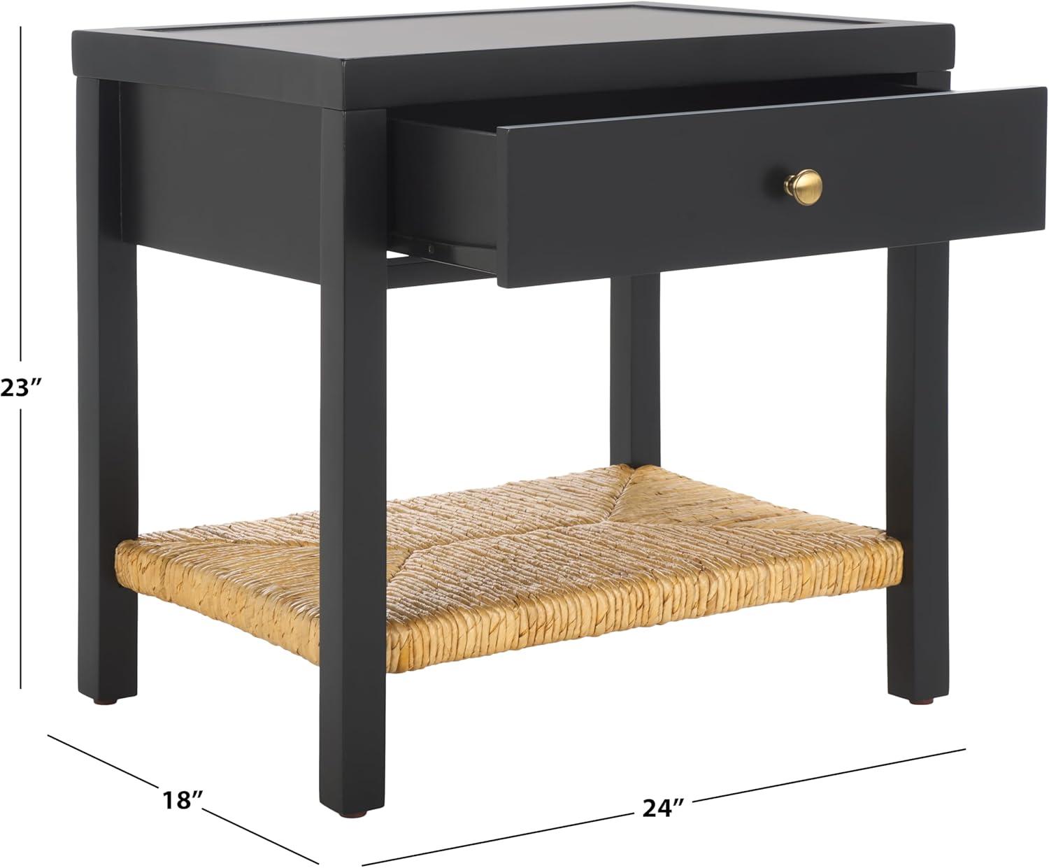 image:imageSAFAVIEH Couture Collection Berlynne BlackNatural Solid Wood 1Drawer Banana Stem Shelf Accent Table Nightstand