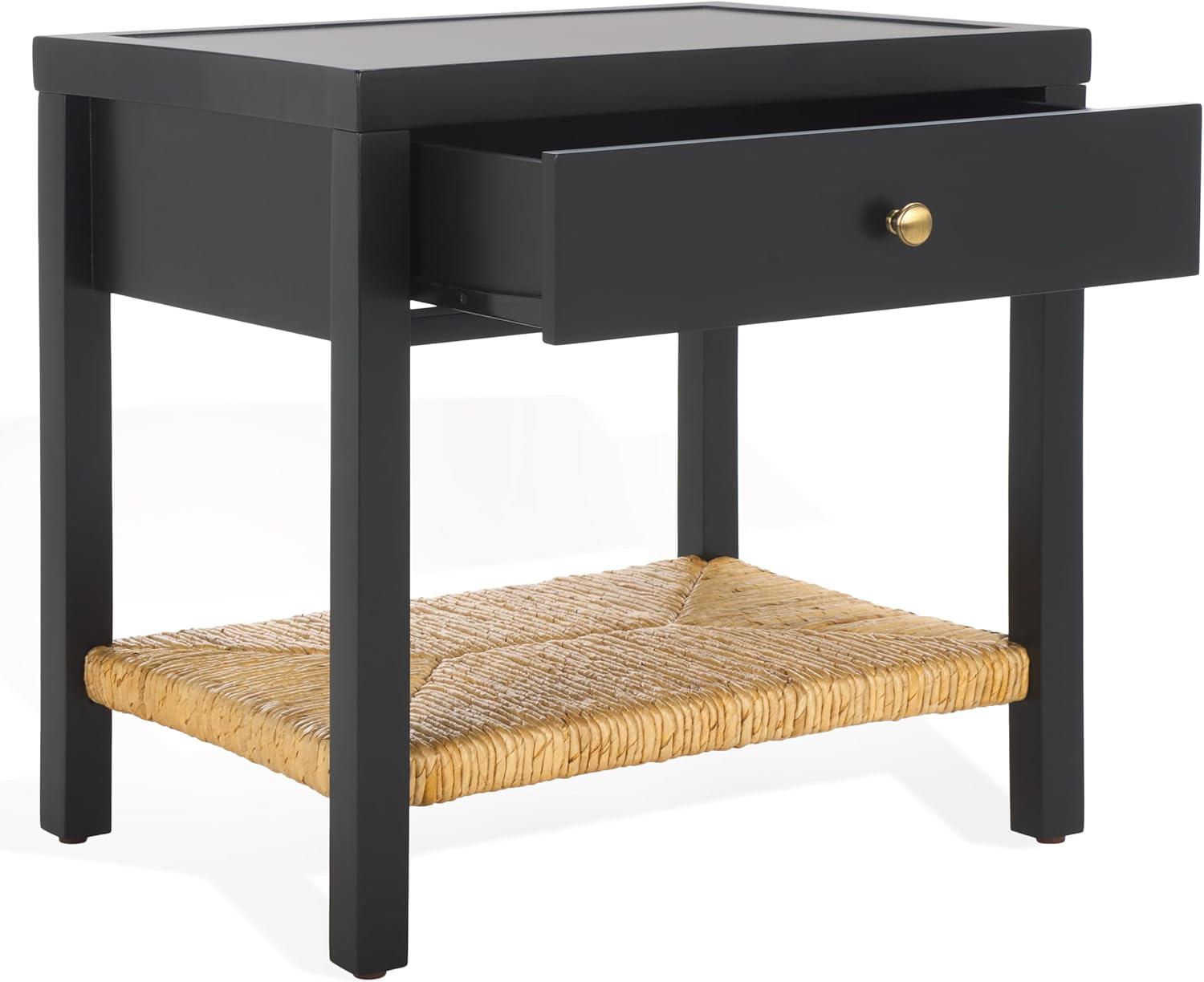 image:imageSAFAVIEH Couture Collection Berlynne BlackNatural Solid Wood 1Drawer Banana Stem Shelf Accent Table Nightstand