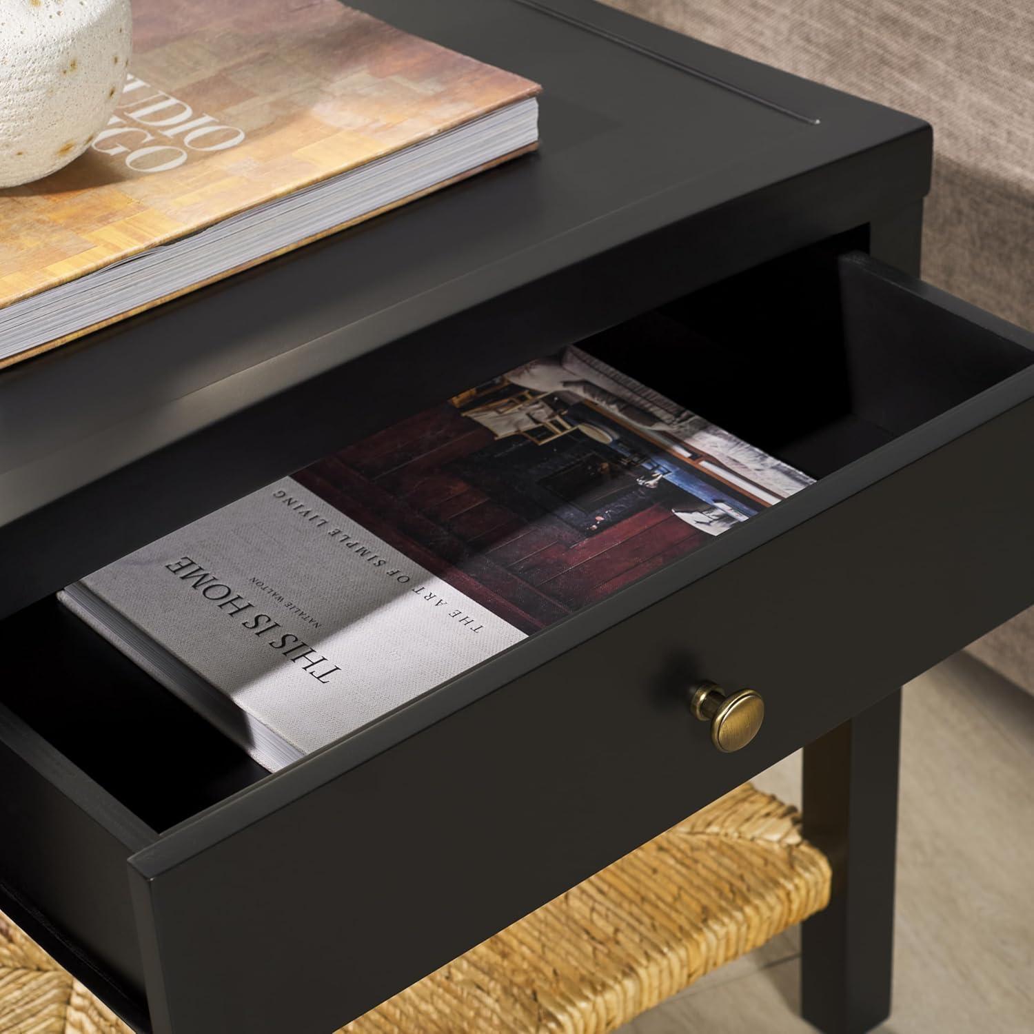 image:imageSAFAVIEH Couture Collection Berlynne BlackNatural Solid Wood 1Drawer Banana Stem Shelf Accent Table Nightstand