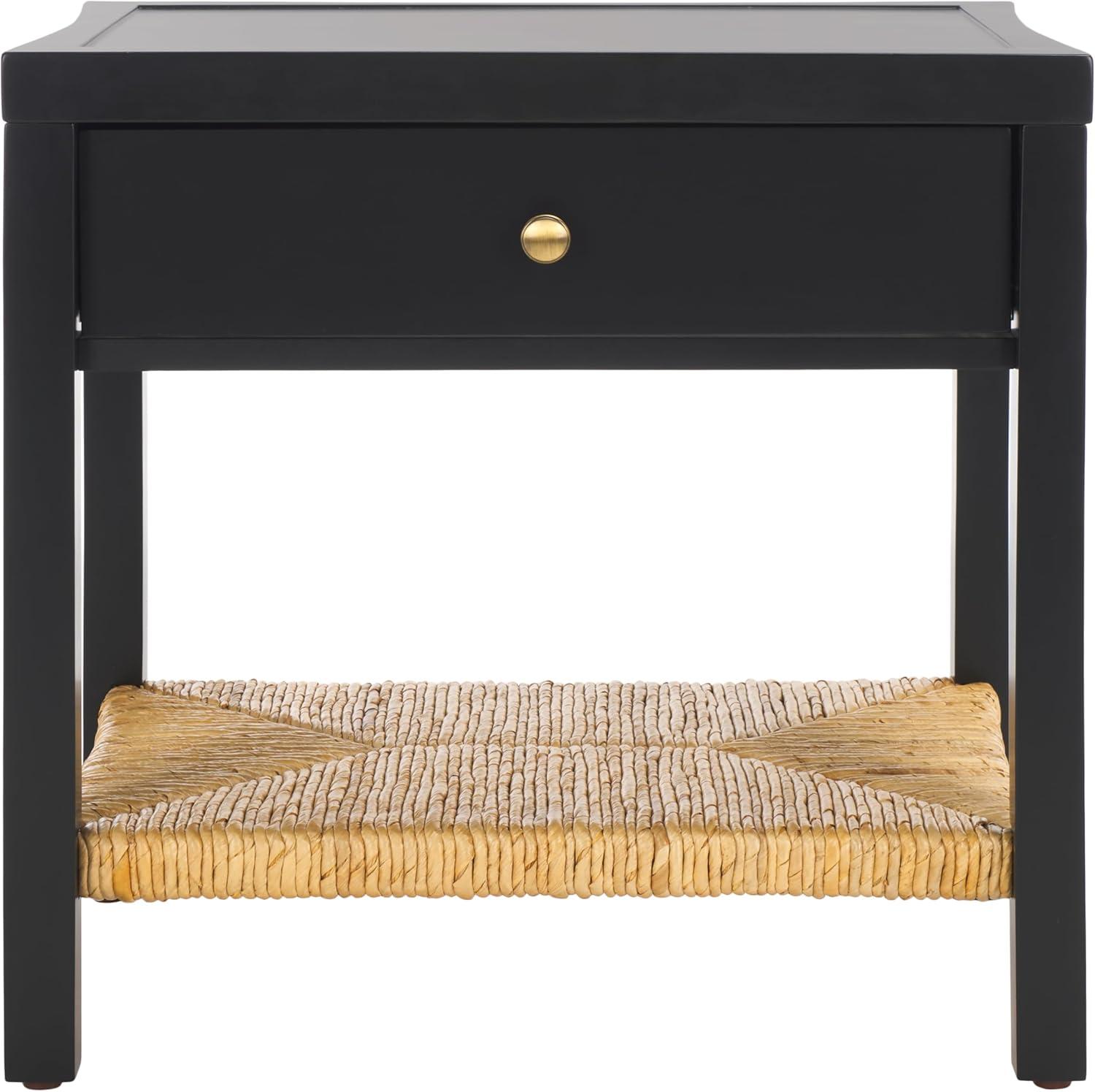 image:imageSAFAVIEH Couture Collection Berlynne BlackNatural Solid Wood 1Drawer Banana Stem Shelf Accent Table Nightstand