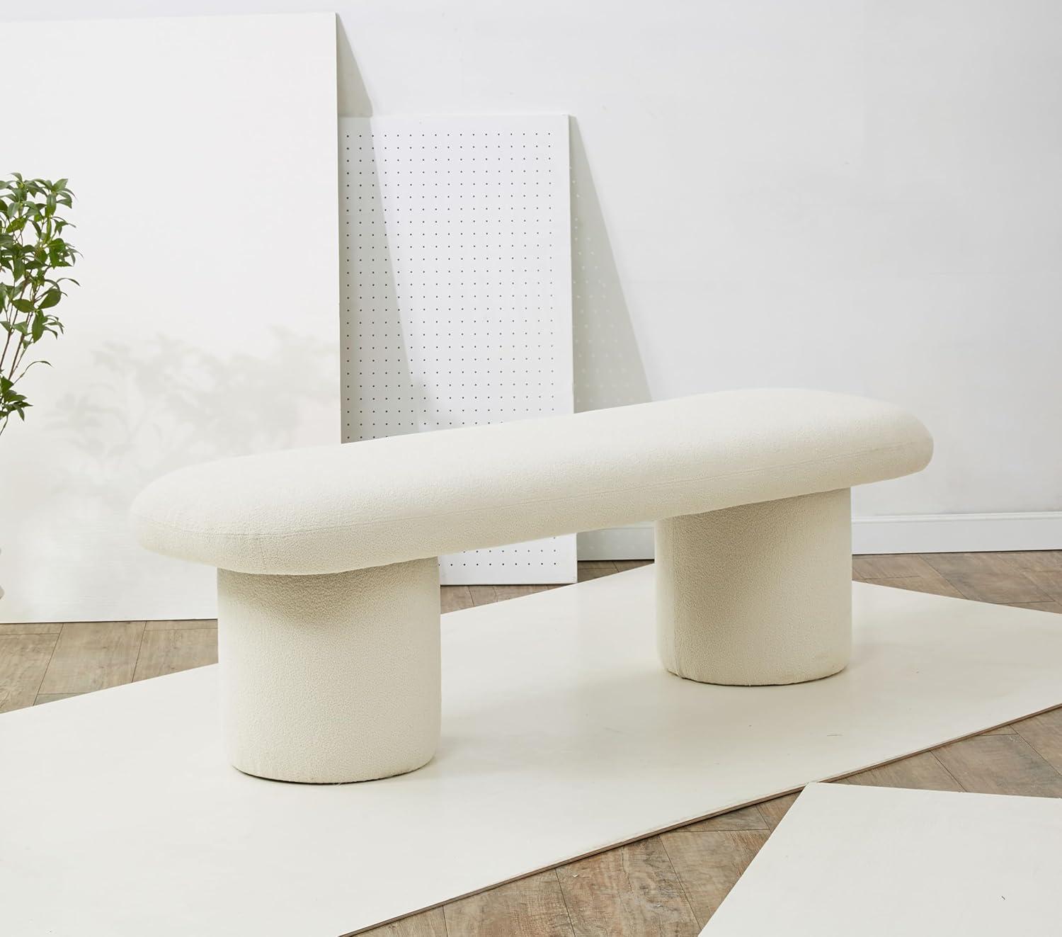 image:imageSAFAVIEH Couture Collection Cassandralee Contemporary Ivory Boucle Bench Fully Assembled