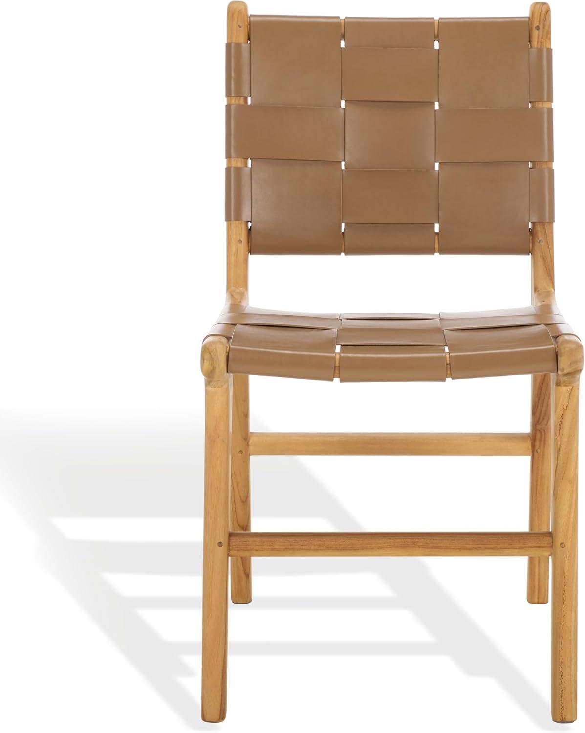 image:imageSAFAVIEH Couture Collection Cassaphina Black Woven Leather amp Black Solid Wood Dining Chair Set of 2 Fully AssembledBrownNatural