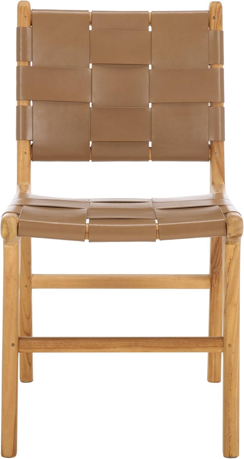 image:imageSAFAVIEH Couture Collection Cassaphina Black Woven Leather amp Black Solid Wood Dining Chair Set of 2 Fully AssembledBrownNatural