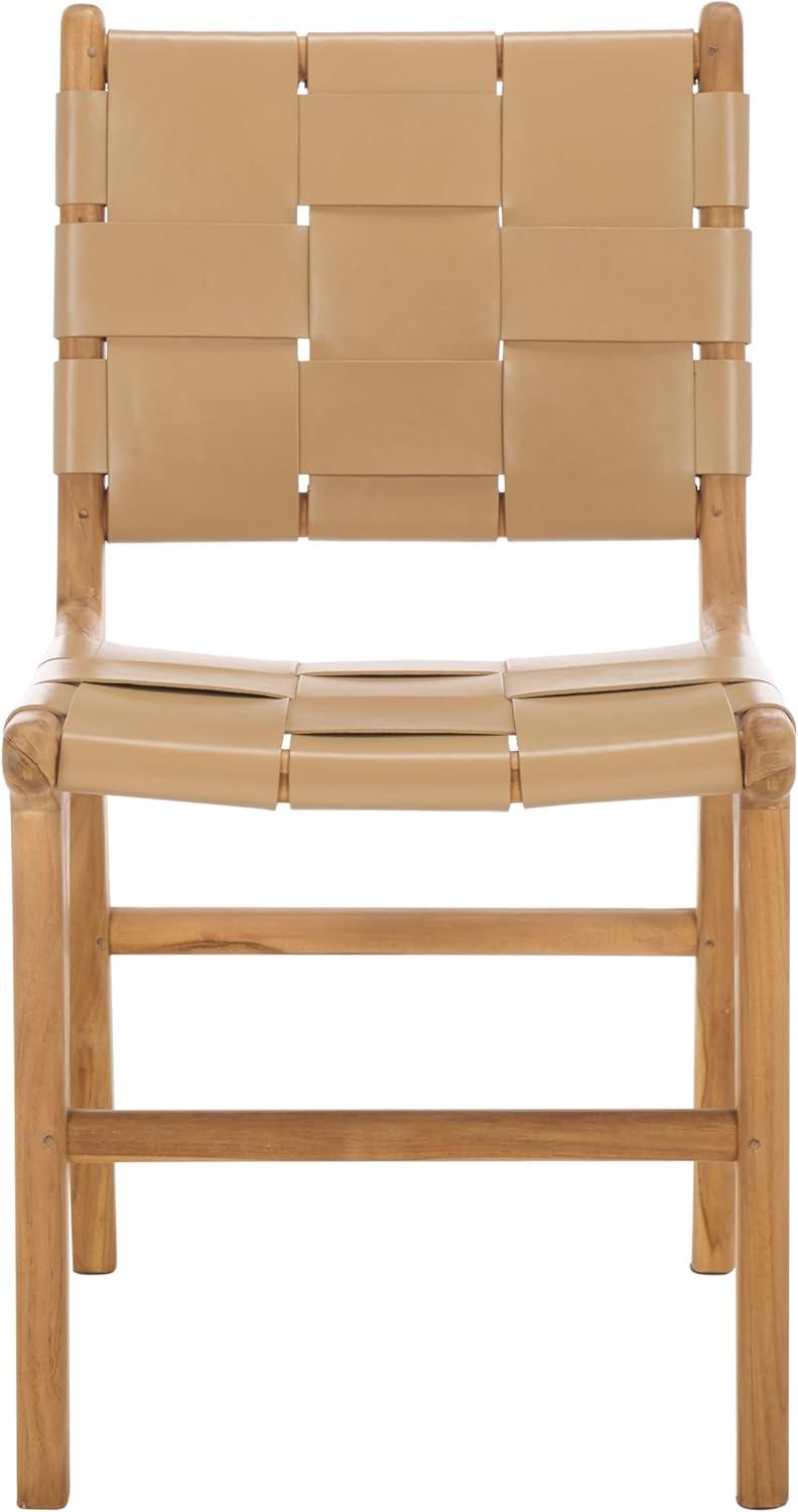 image:imageSAFAVIEH Couture Collection Cassaphina Black Woven Leather amp Black Solid Wood Dining Chair Set of 2 Fully AssembledTanNatural