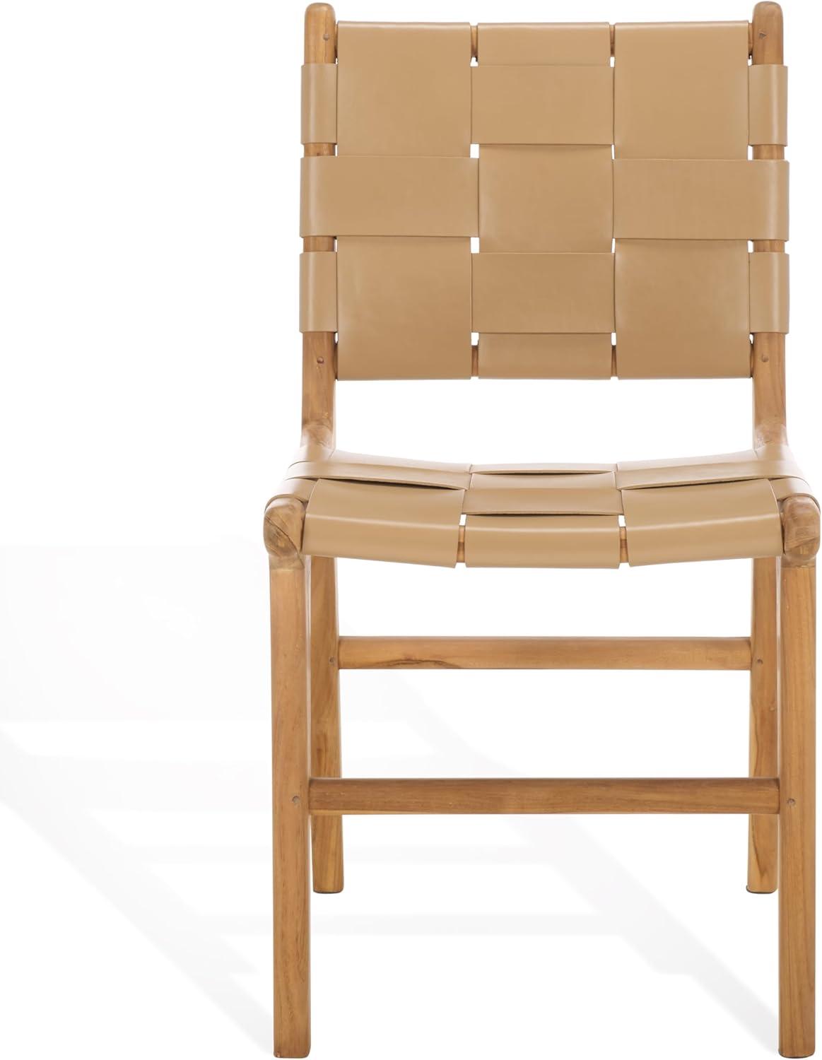 image:imageSAFAVIEH Couture Collection Cassaphina Black Woven Leather amp Black Solid Wood Dining Chair Set of 2 Fully AssembledTanNatural