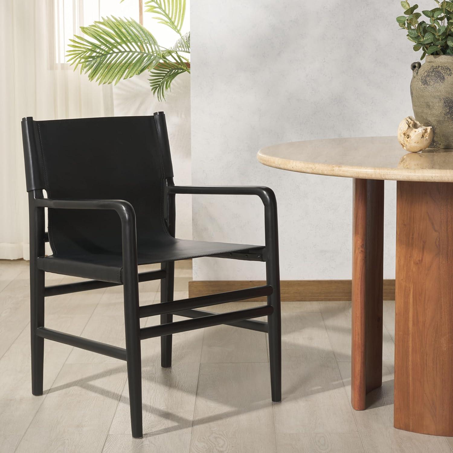 image:imageSAFAVIEH Couture Collection Cassaphina Tan Leather amp Natural Solid Wood Arm Chair Fully AssembledBlackBlack