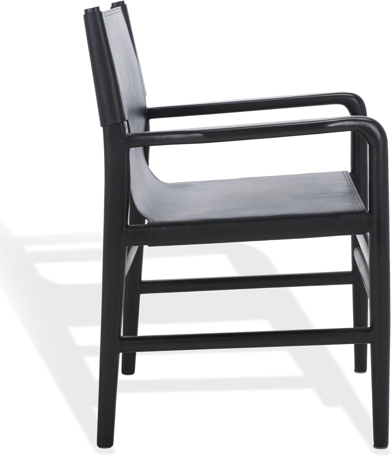 image:imageSAFAVIEH Couture Collection Cassaphina Tan Leather amp Natural Solid Wood Arm Chair Fully AssembledBlackBlack