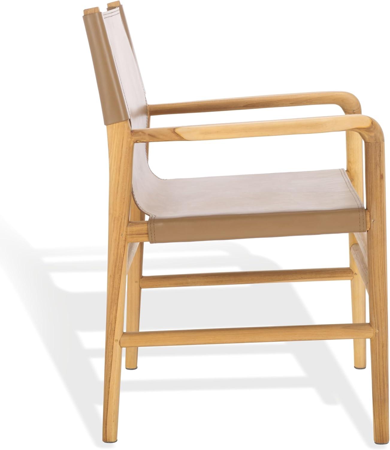 image:imageSAFAVIEH Couture Collection Cassaphina Tan Leather amp Natural Solid Wood Arm Chair Fully AssembledBrownNatural